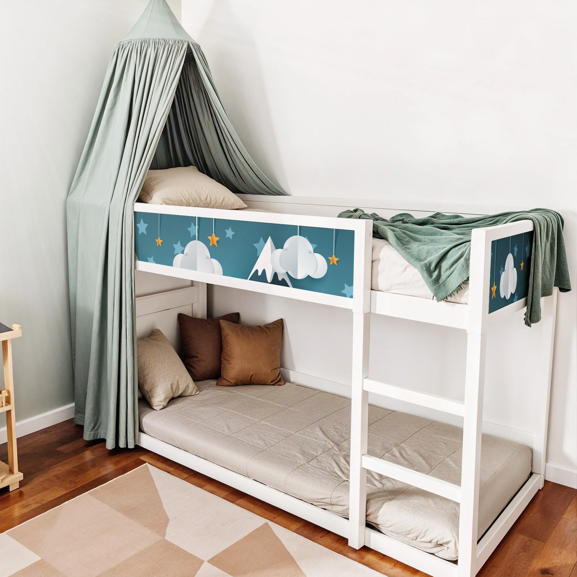 Bett­aufkleber Set für IKEA Kura - 3D Berge blau - Image 2