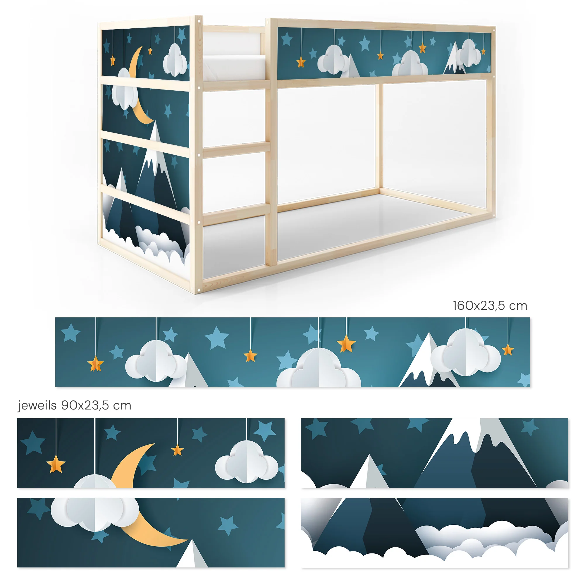 Bett­aufkleber Set für IKEA Kura - 3D Berge blau - Image 5