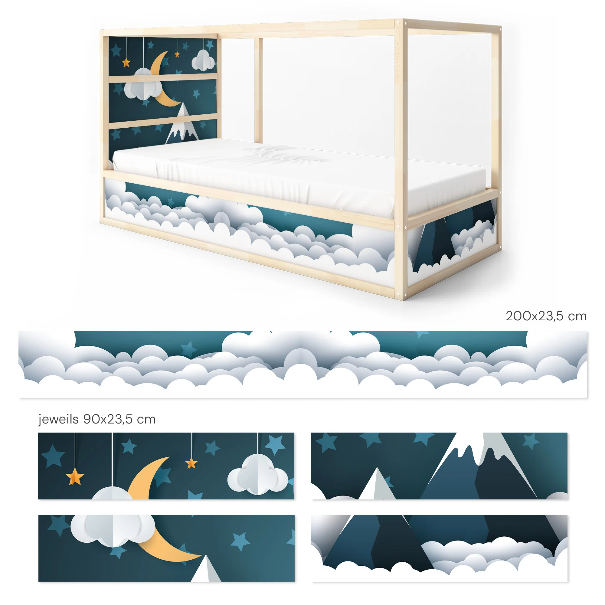 Bett­aufkleber Set für IKEA Kura - 3D Berge blau - Image 6