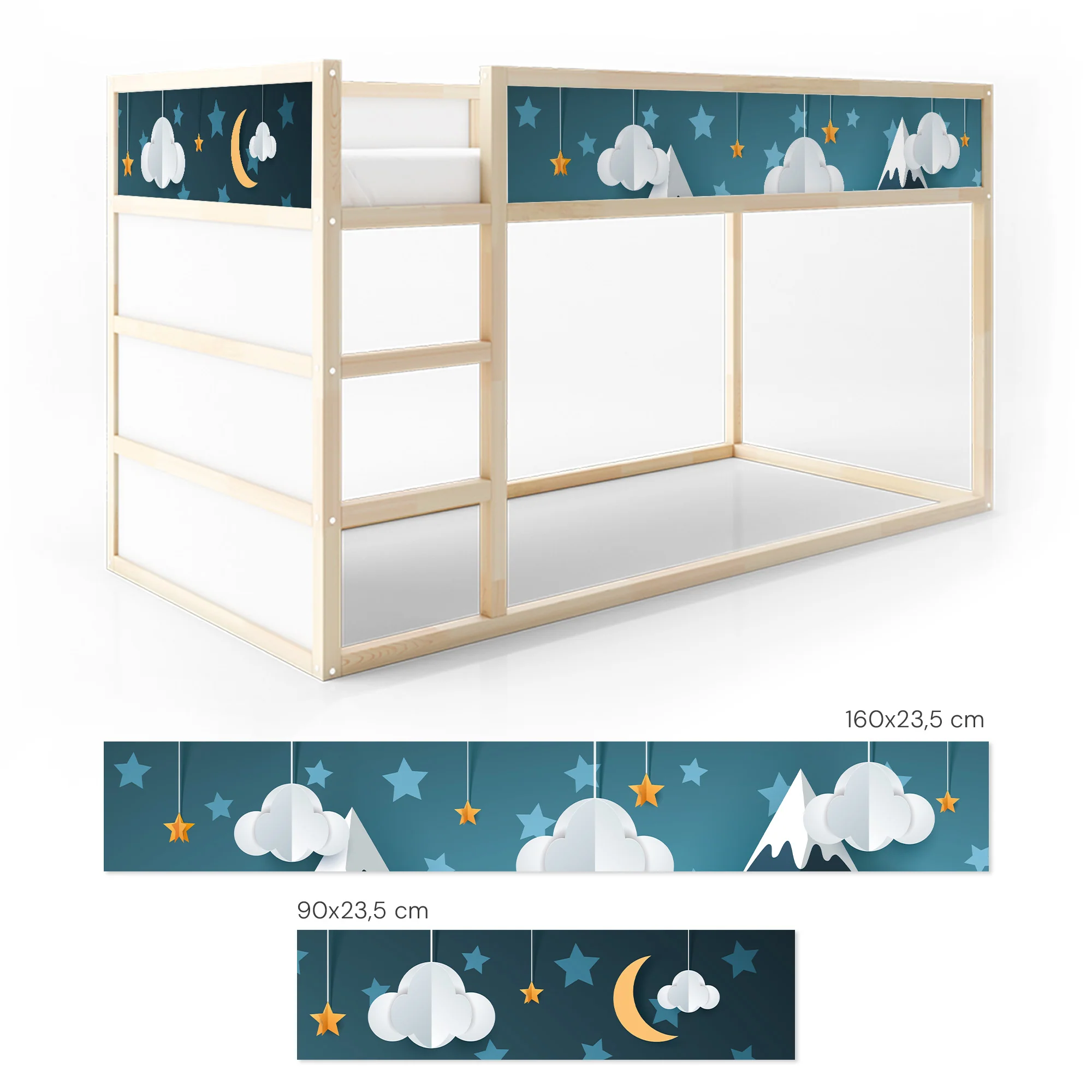 Bett­aufkleber Set für IKEA Kura - 3D Berge blau - Image 7
