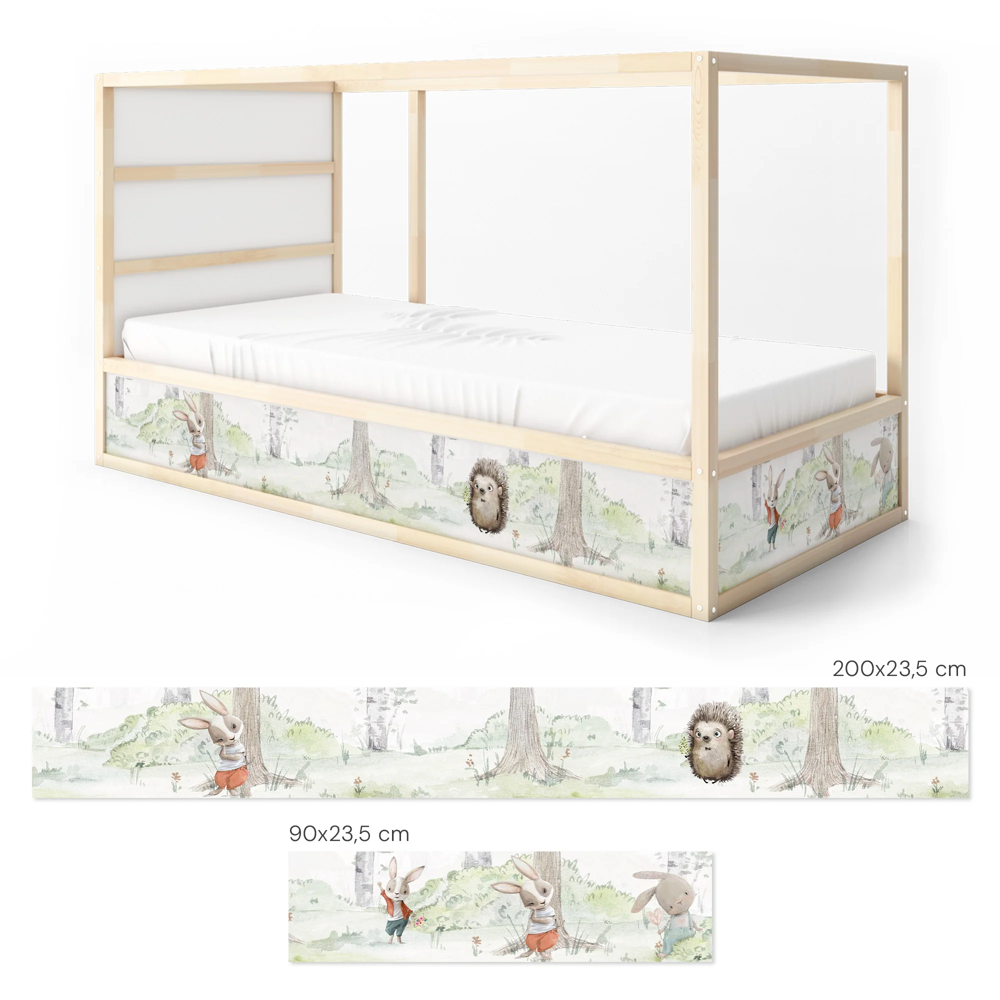 Bett­aufkleber Set für IKEA Kura - Birkenwald mit Hasen - Image 3