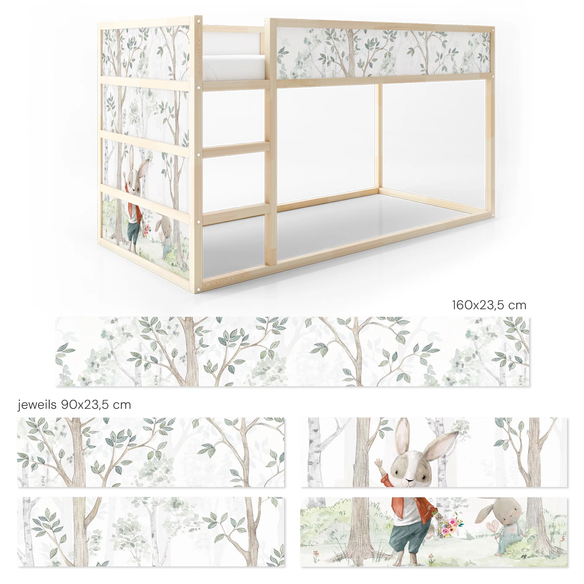 Bett­aufkleber Set für IKEA Kura - Birkenwald mit Hasen - Image 4