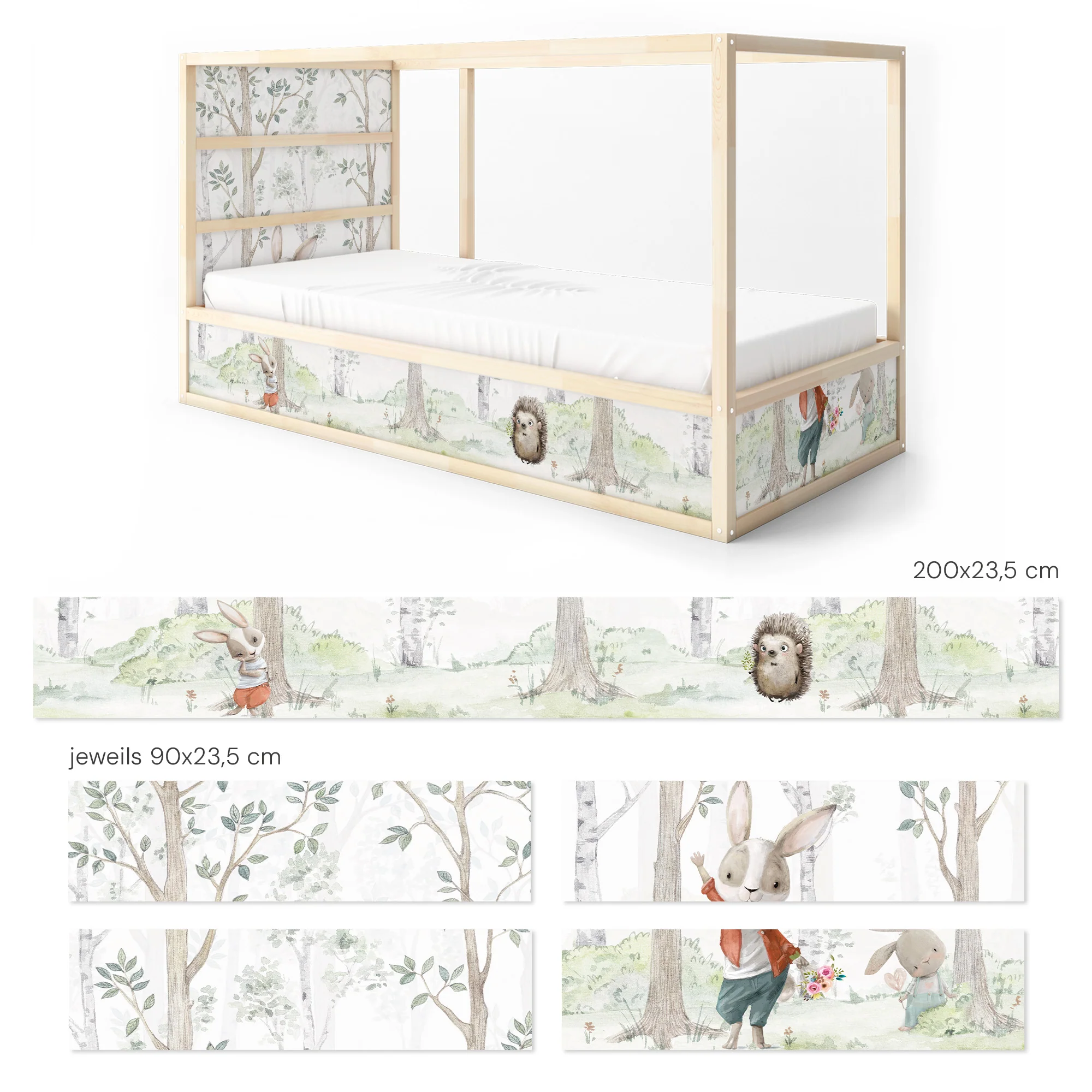 Bett­aufkleber Set für IKEA Kura - Birkenwald mit Hasen - Image 5