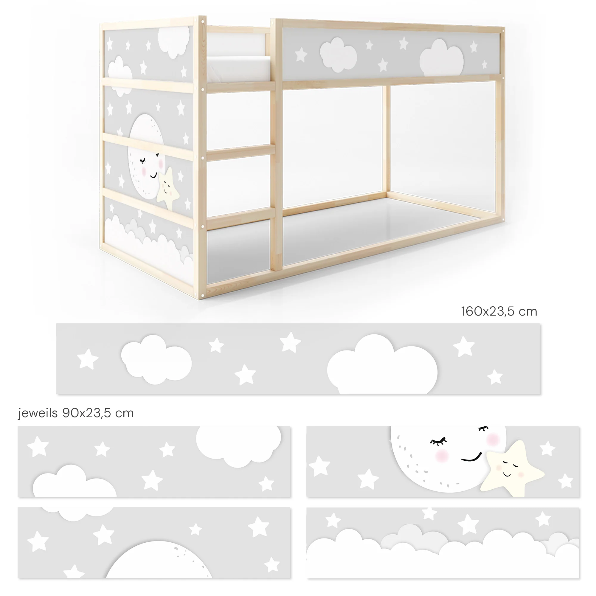 Bett­aufkleber Set für IKEA Kura - Mond mit Stern - Image 4