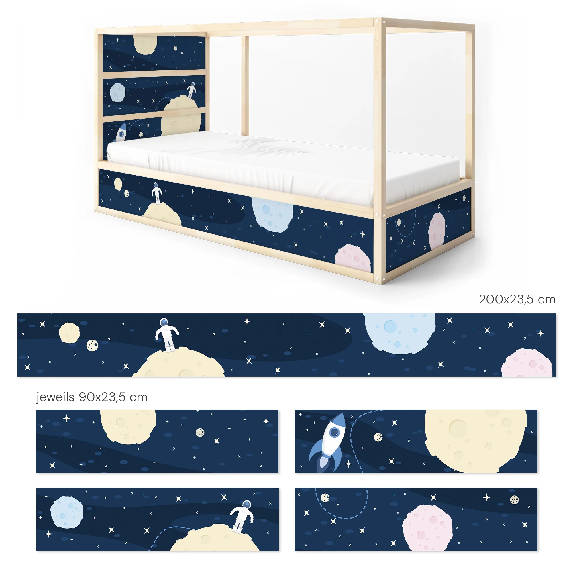 Bett­aufkleber Set für IKEA Kura - Weltall - Image 6