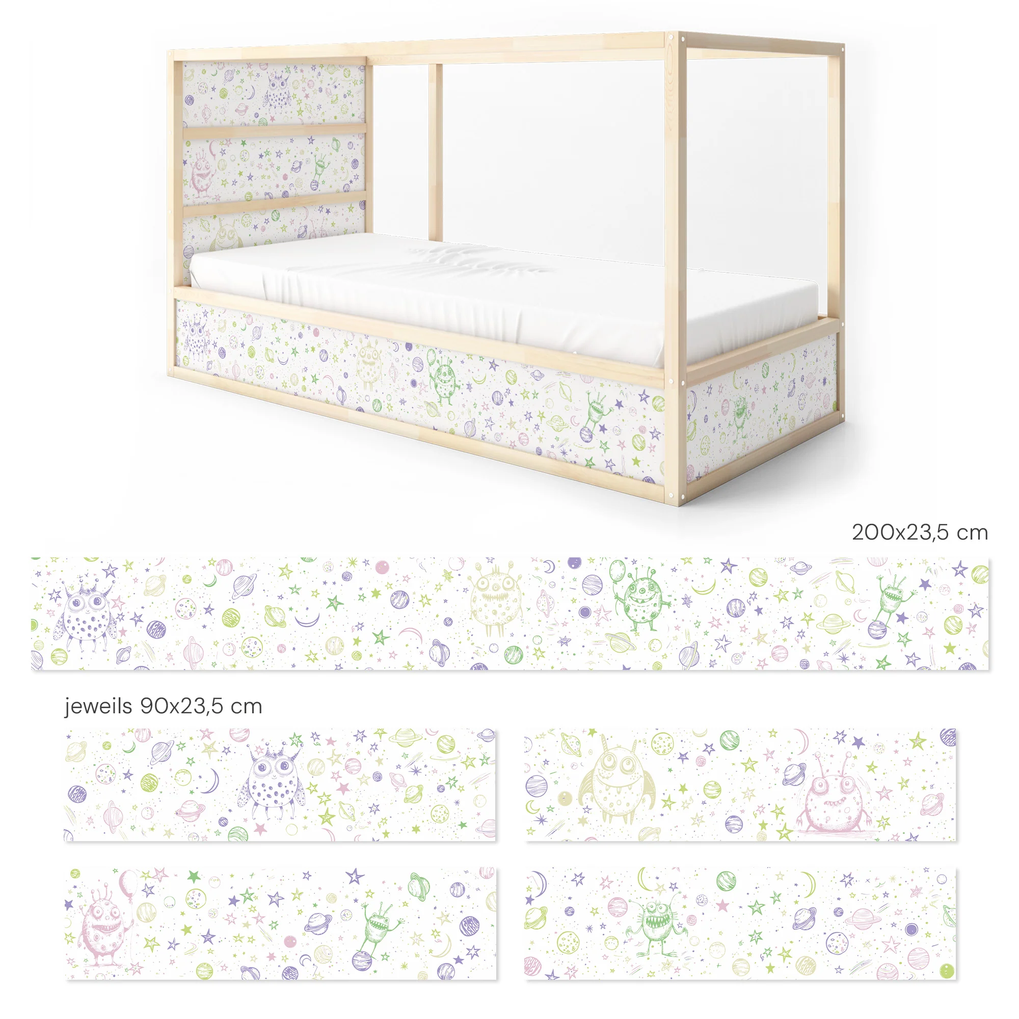 Bettaufkleber Set für IKEA Kura - Doodle Weltraum - Image 10