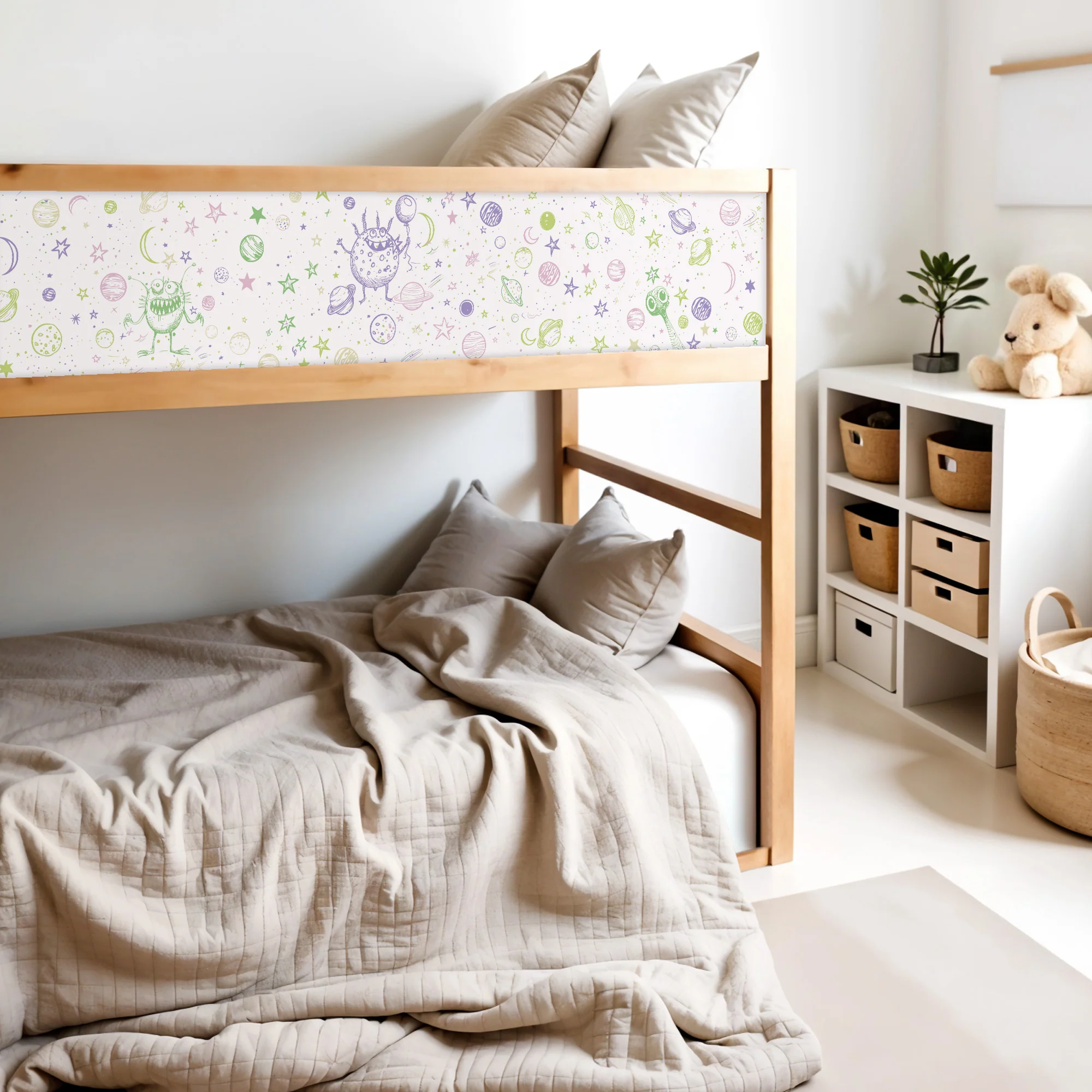 Bettaufkleber Set für IKEA Kura - Doodle Weltraum - Image 3