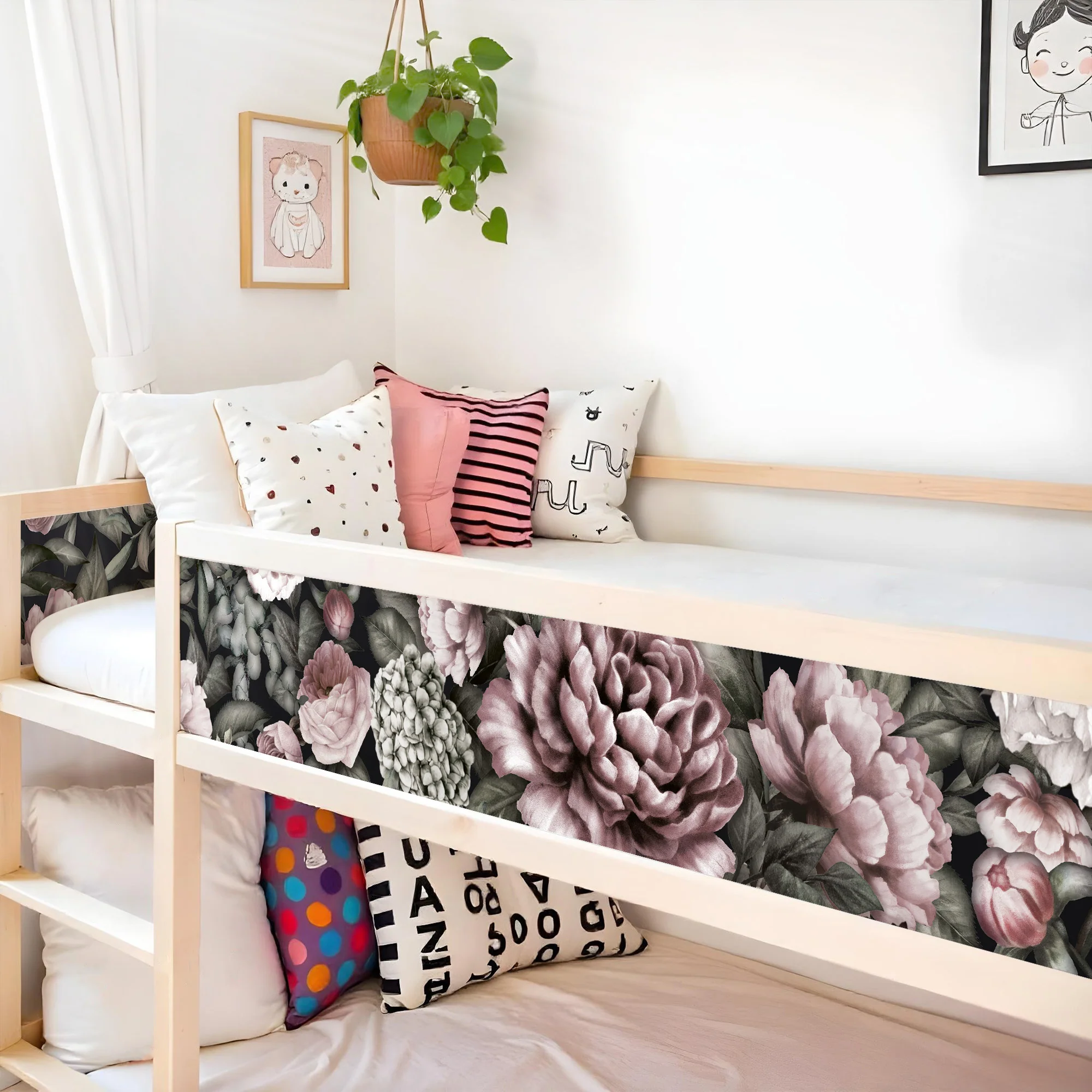 Bettaufkleber Set für IKEA Kura - Pfingstrosen Dunkel - Image 2