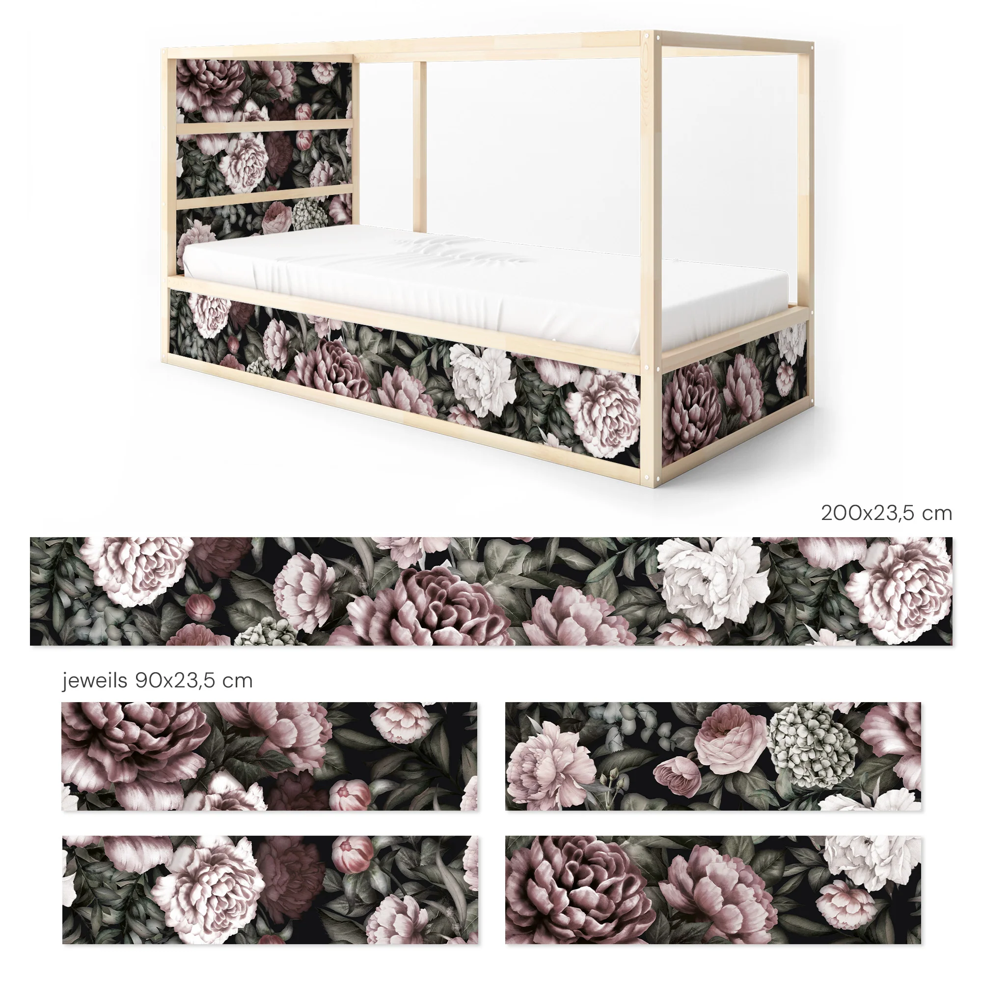 Bettaufkleber Set für IKEA Kura - Pfingstrosen Dunkel - Image 6