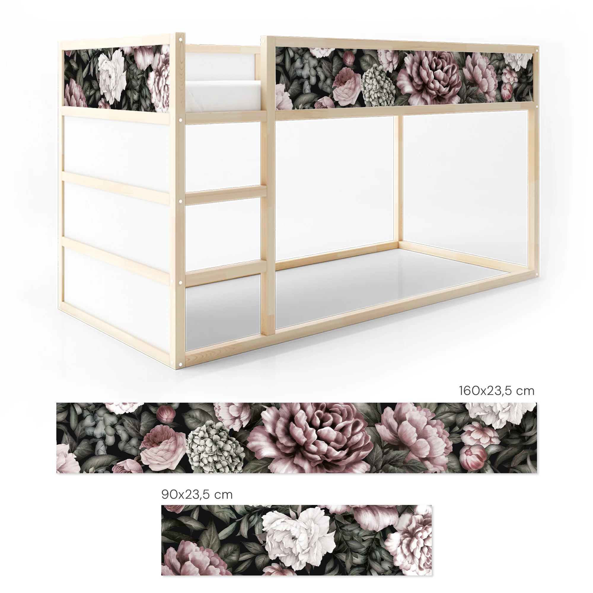 Bettaufkleber Set für IKEA Kura - Pfingstrosen Dunkel - Image 7