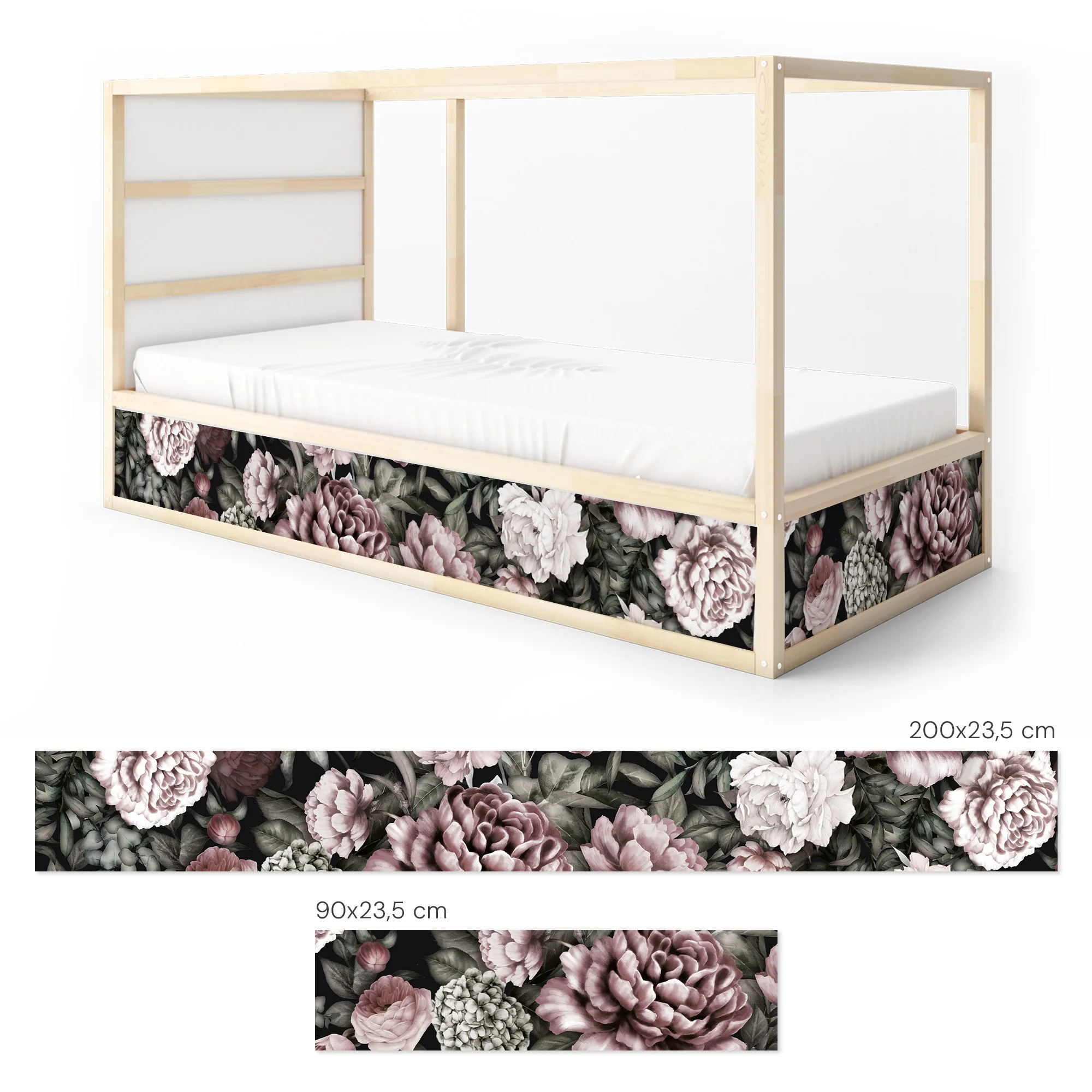 Bettaufkleber Set für IKEA Kura - Pfingstrosen Dunkel - Image 8