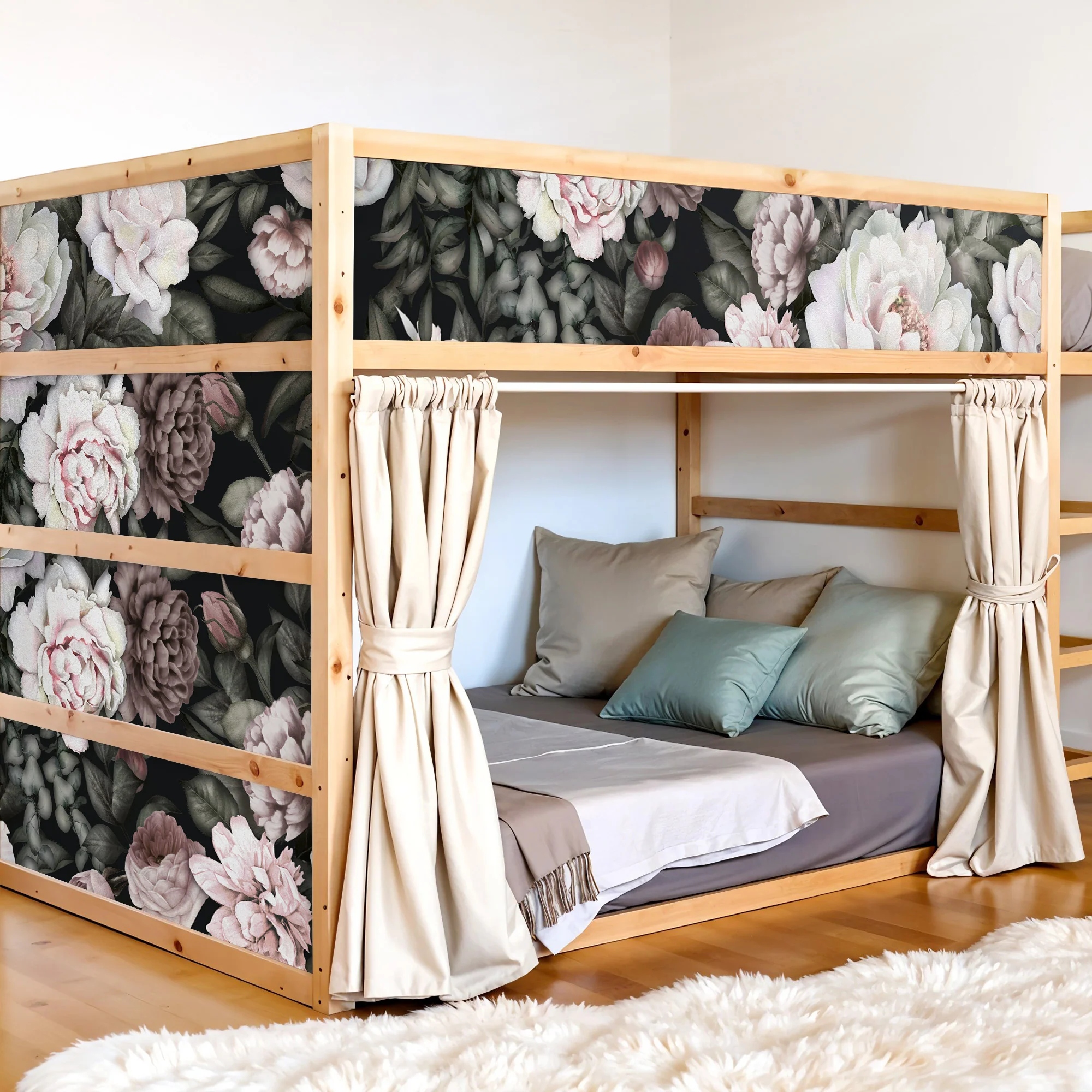 Bettaufkleber Set für IKEA Kura - Pfingstrosen Hell - Image 2