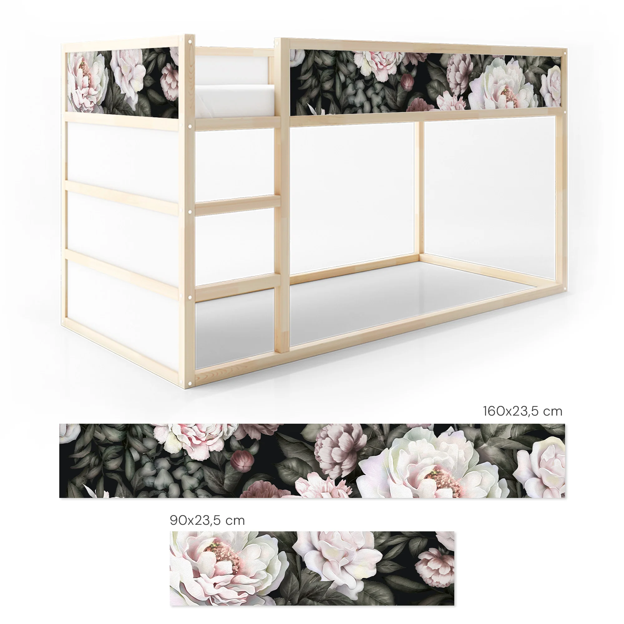 Bettaufkleber Set für IKEA Kura - Pfingstrosen Hell - Image 4
