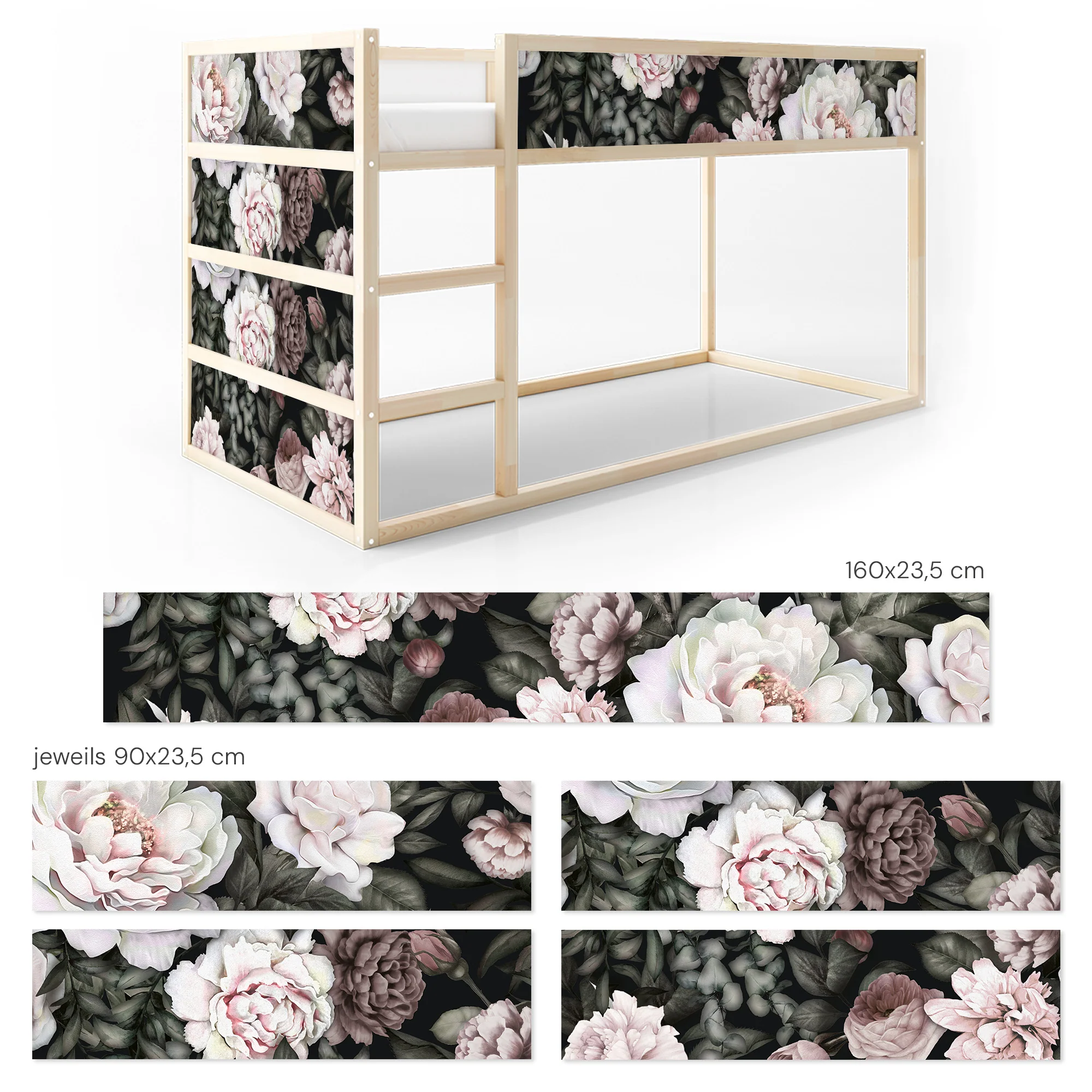 Bettaufkleber Set für IKEA Kura - Pfingstrosen Hell - Image 6