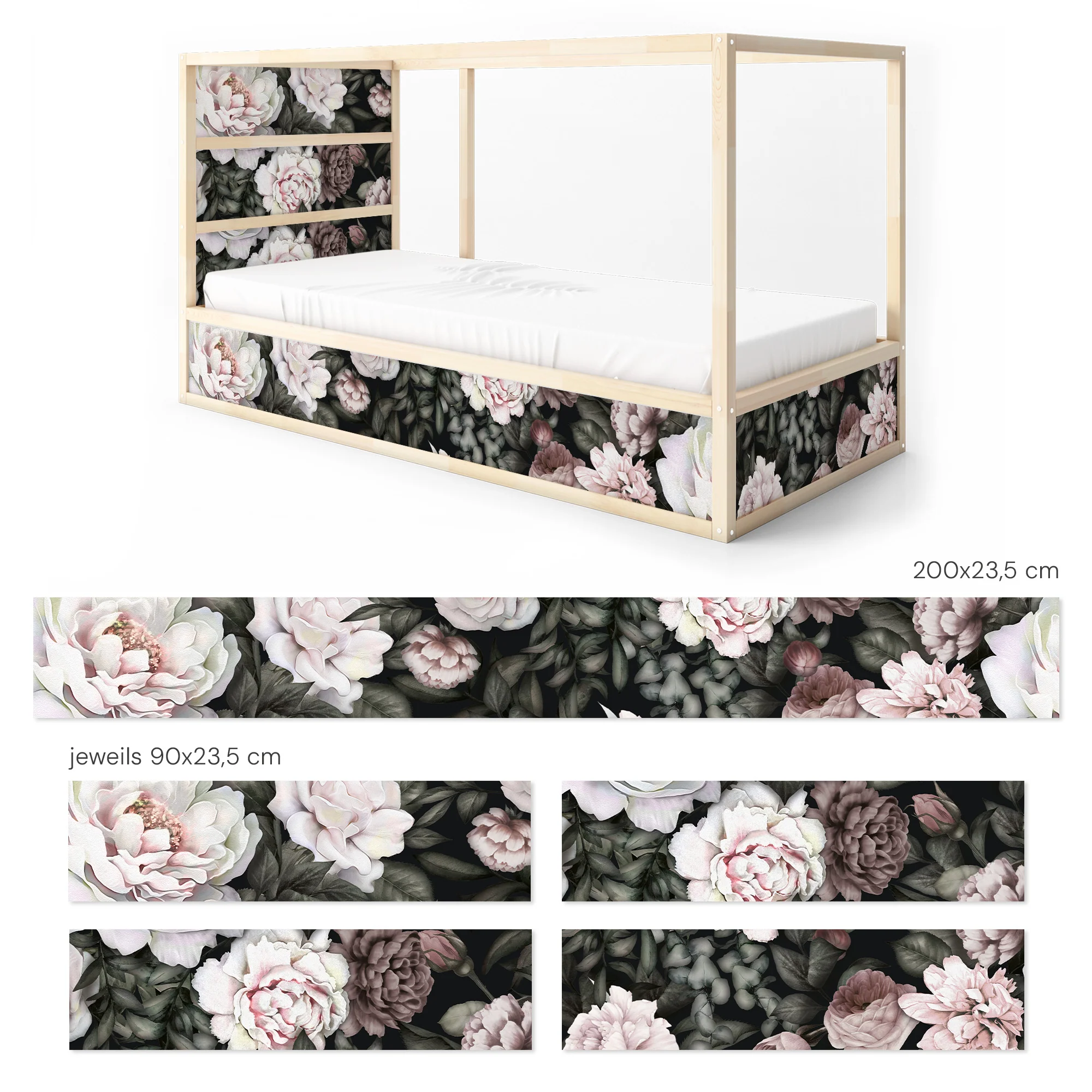 Bettaufkleber Set für IKEA Kura - Pfingstrosen Hell - Image 7