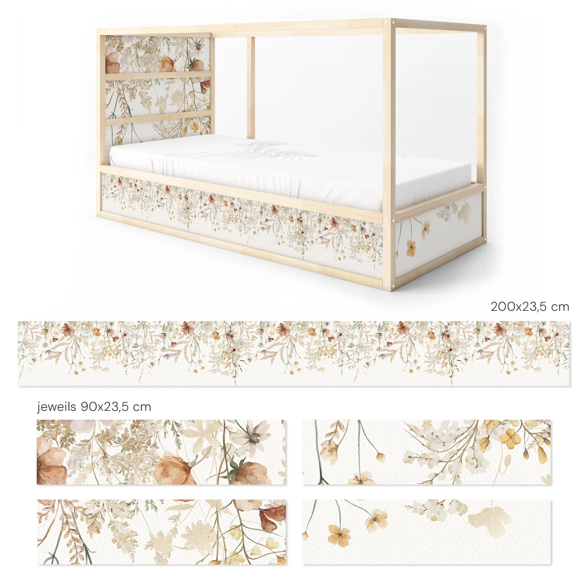 Bettaufkleber Set für IKEA Kura - Vintage Flower Border - Image 9