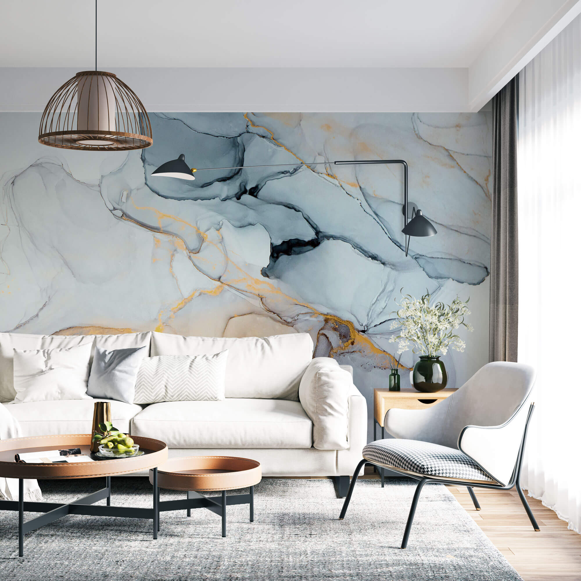 Foto­tapete Malerei Aquarell grau­-blau - Image 3