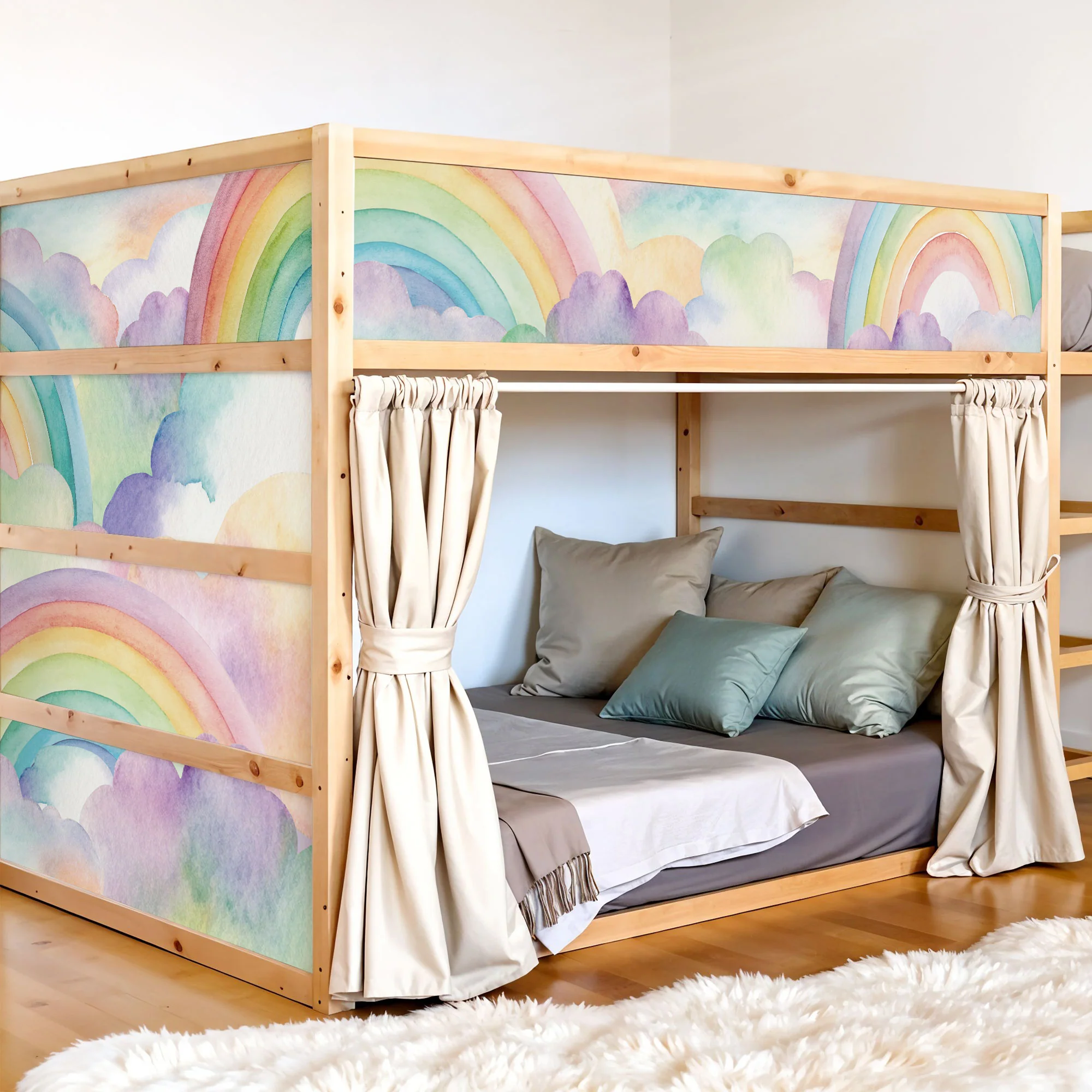 Bett­aufkleber Set für IKEA Kura - Aquarell Regenbögen - Image 3