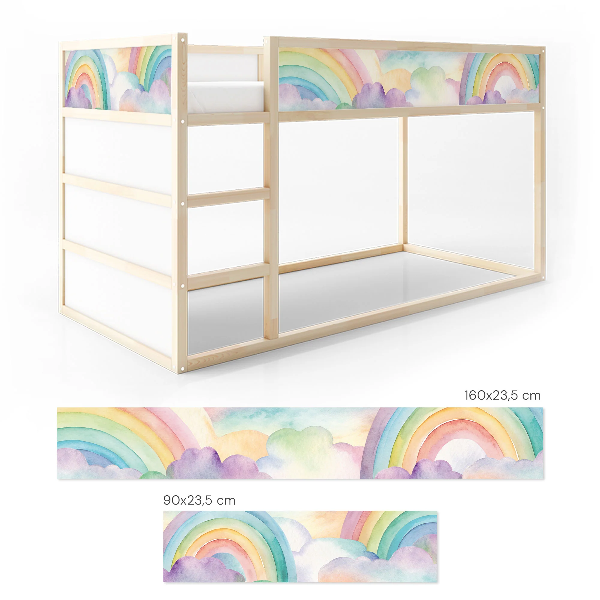 Bett­aufkleber Set für IKEA Kura - Aquarell Regenbögen - Image 6