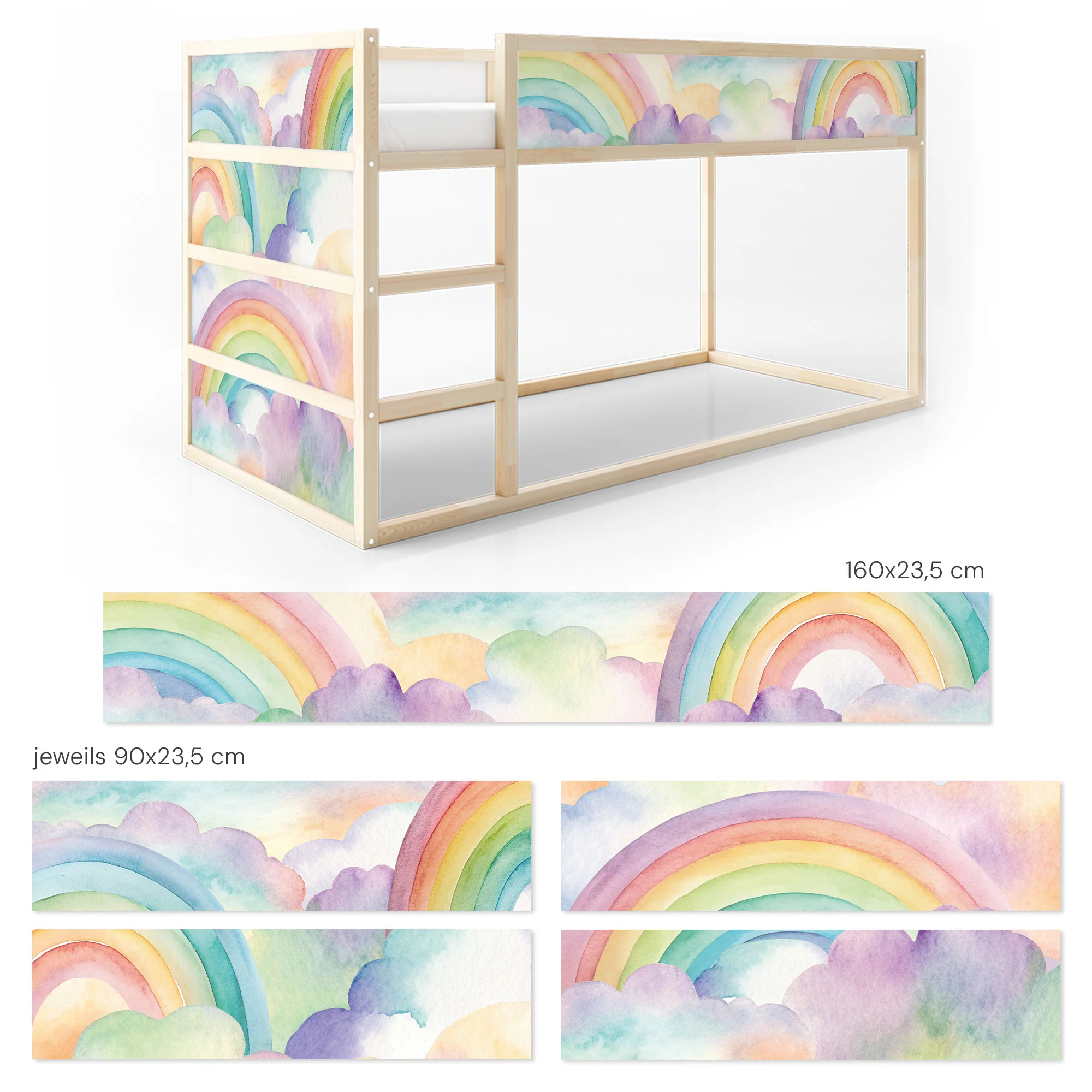 Bett­aufkleber Set für IKEA Kura - Aquarell Regenbögen - Image 8