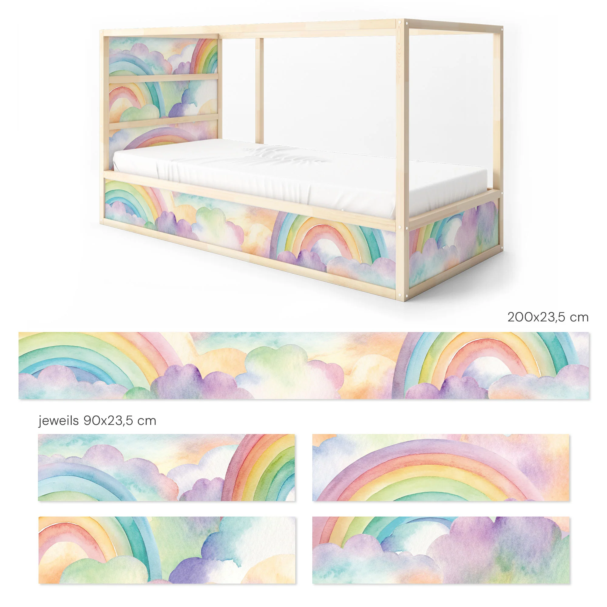 Bett­aufkleber Set für IKEA Kura - Aquarell Regenbögen - Image 9