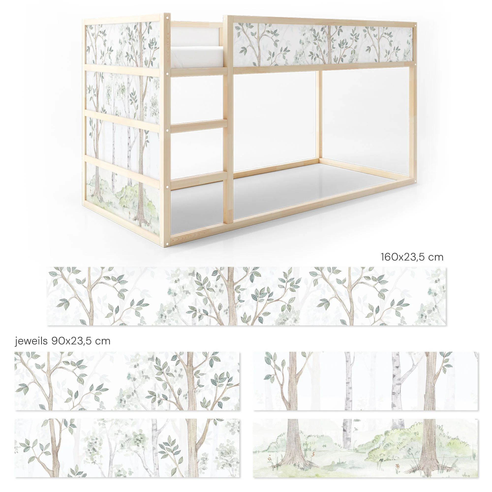 Bett­aufkleber Set für IKEA Kura - Birkenwald Aquarell - Image 7
