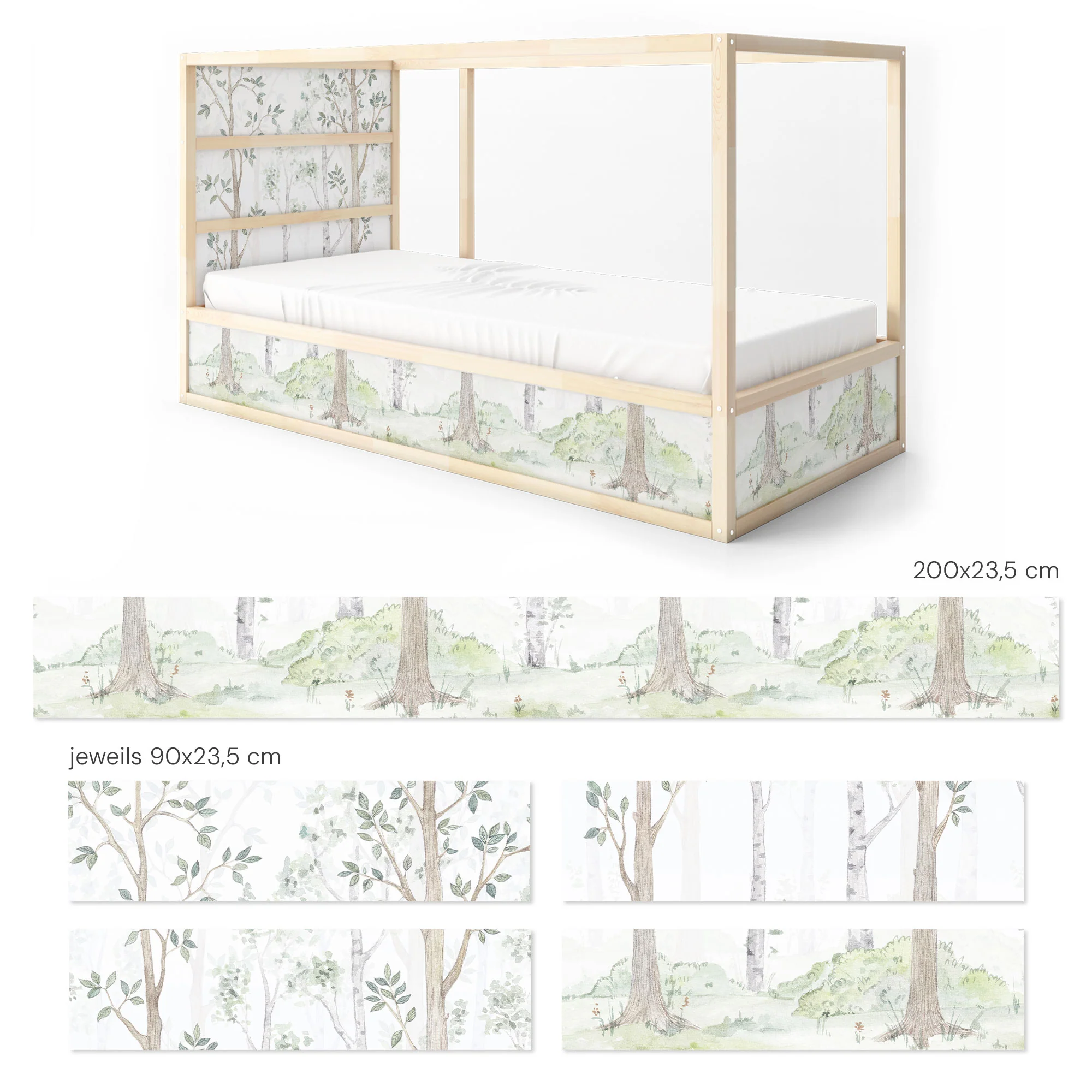 Bett­aufkleber Set für IKEA Kura - Birkenwald Aquarell - Image 9