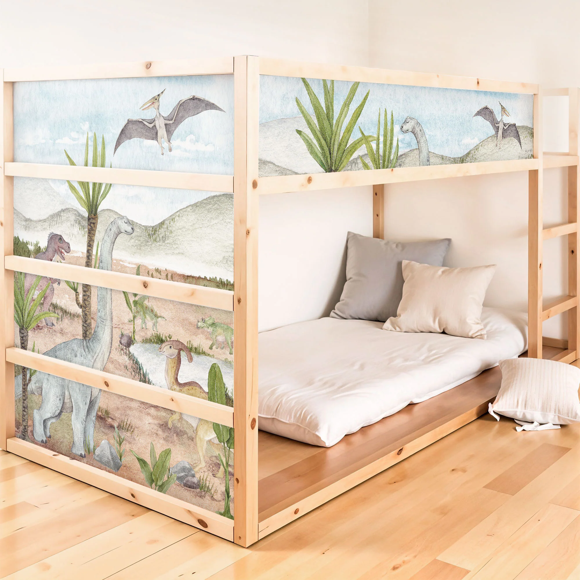 Bett­aufkleber Set für IKEA Kura - Dinos Aquarell - Image 3
