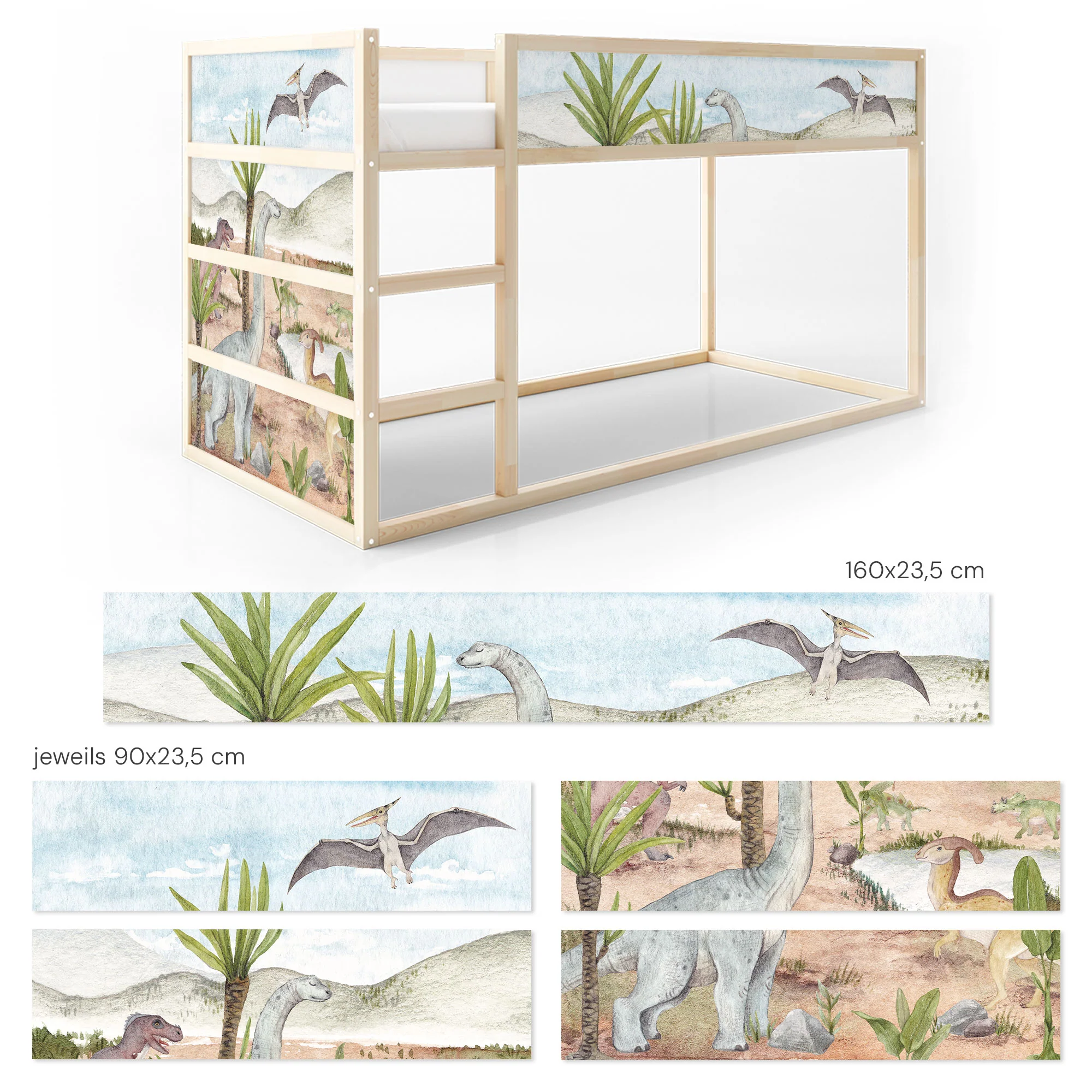 Bett­aufkleber Set für IKEA Kura - Dinos Aquarell - Image 8