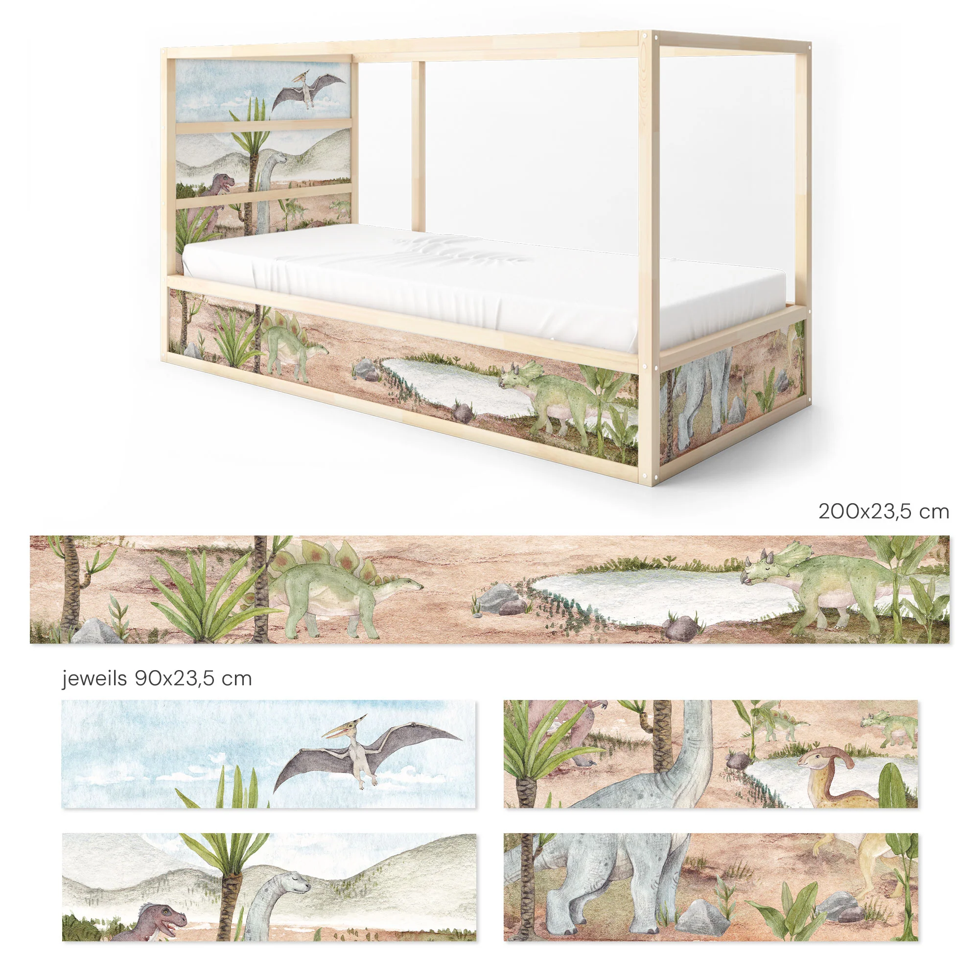 Bett­aufkleber Set für IKEA Kura - Dinos Aquarell - Image 9