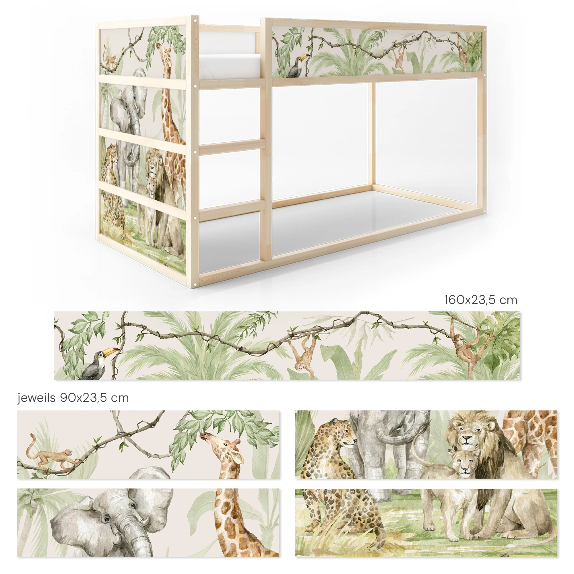 Bett­aufkleber Set für IKEA Kura - Safari Aquarell - Image 8