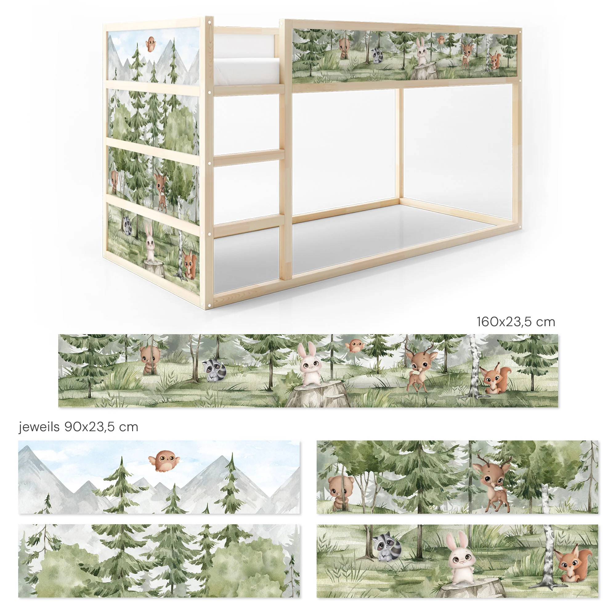 Bett­aufkleber Set für IKEA Kura - Tannenwald mit Tieren - Image 8