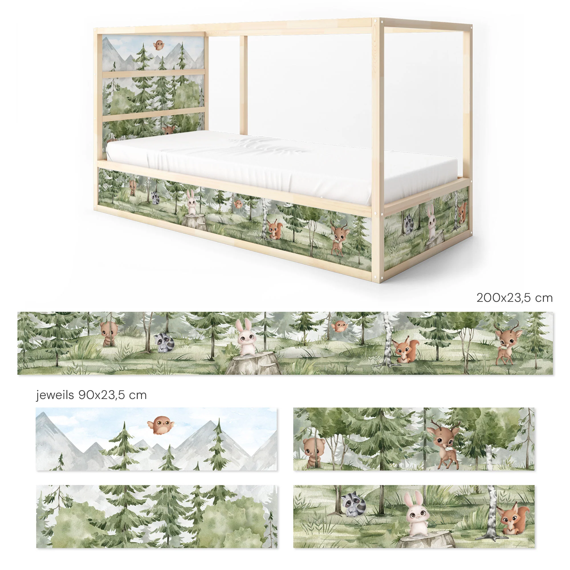 Bett­aufkleber Set für IKEA Kura - Tannenwald mit Tieren - Image 9