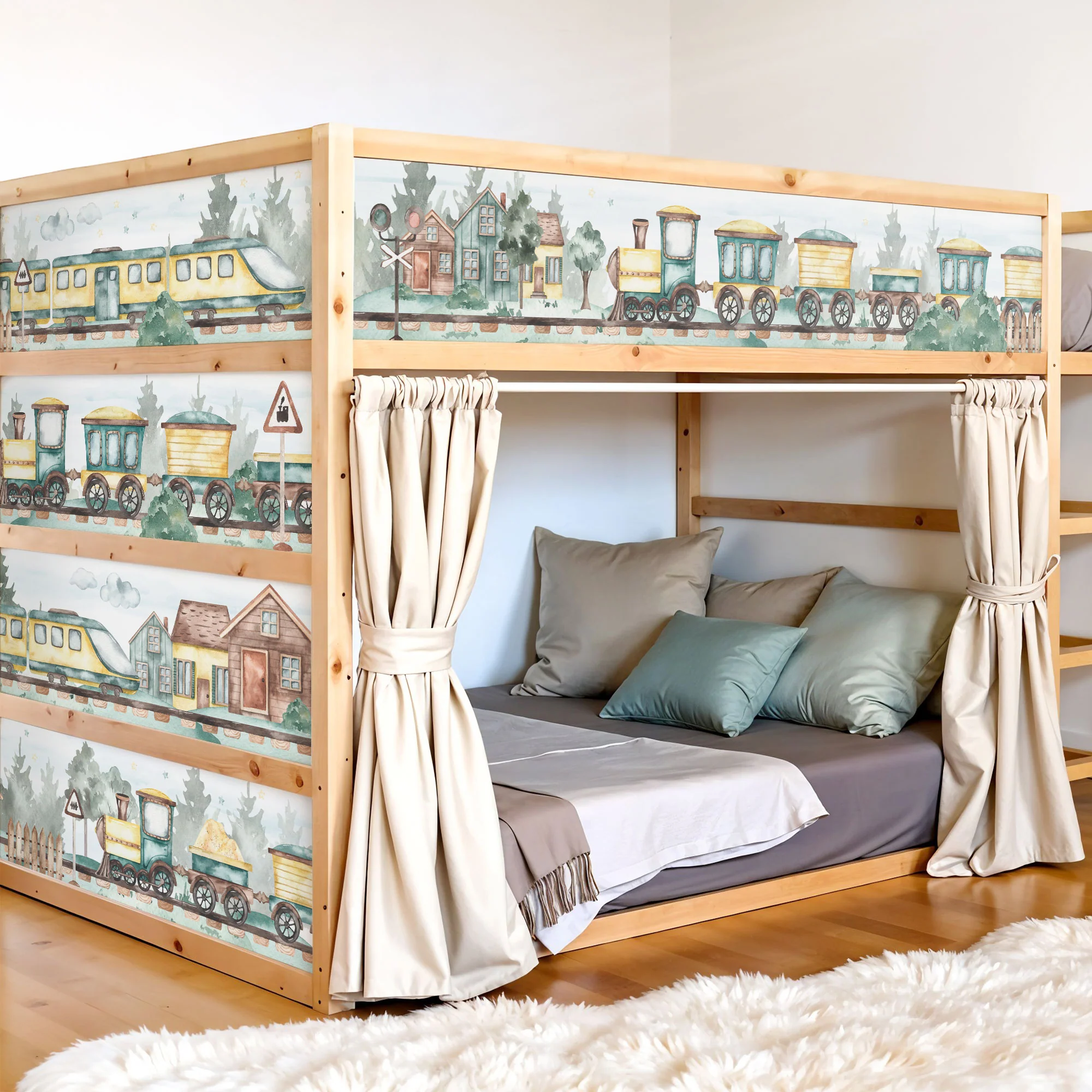 Bett­aufkleber Set für IKEA Kura - Aquarell Loks - Image 2