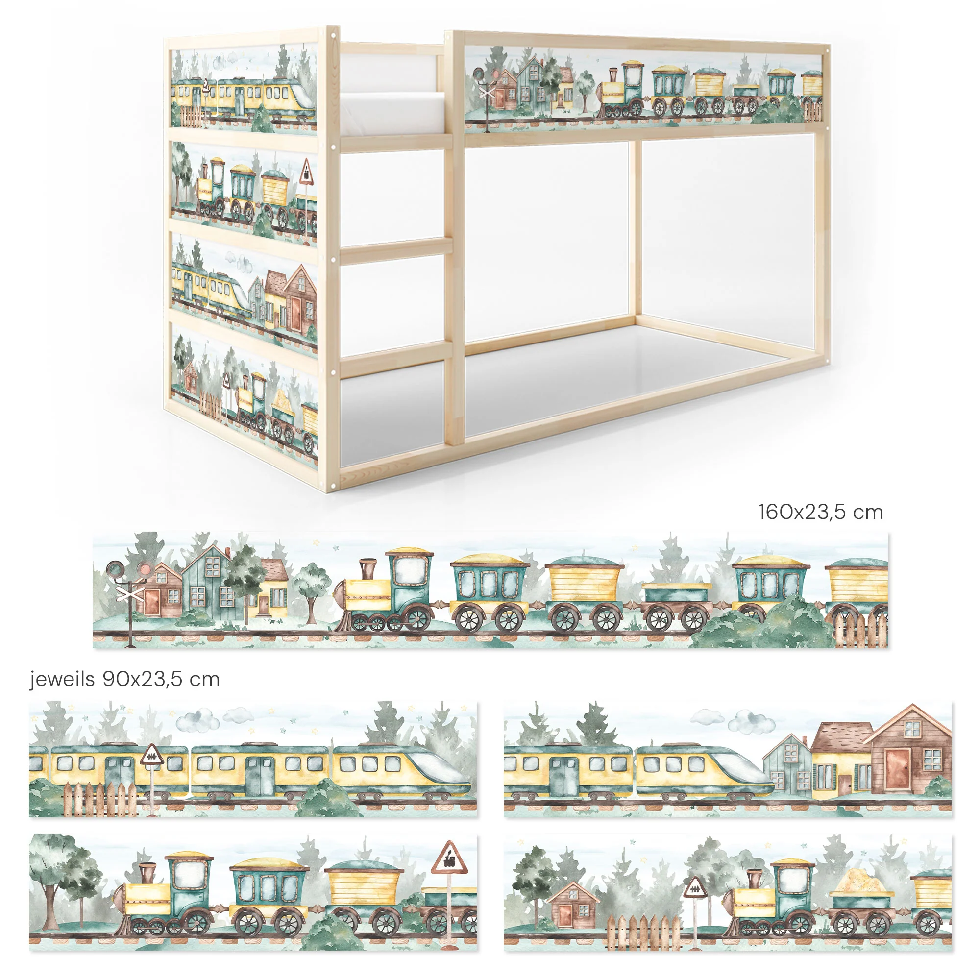 Bett­aufkleber Set für IKEA Kura - Aquarell Loks - Image 8