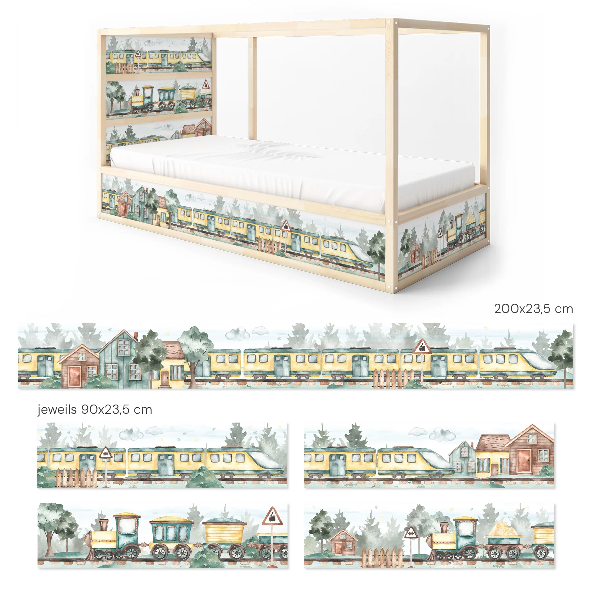 Bett­aufkleber Set für IKEA Kura - Aquarell Loks - Image 9