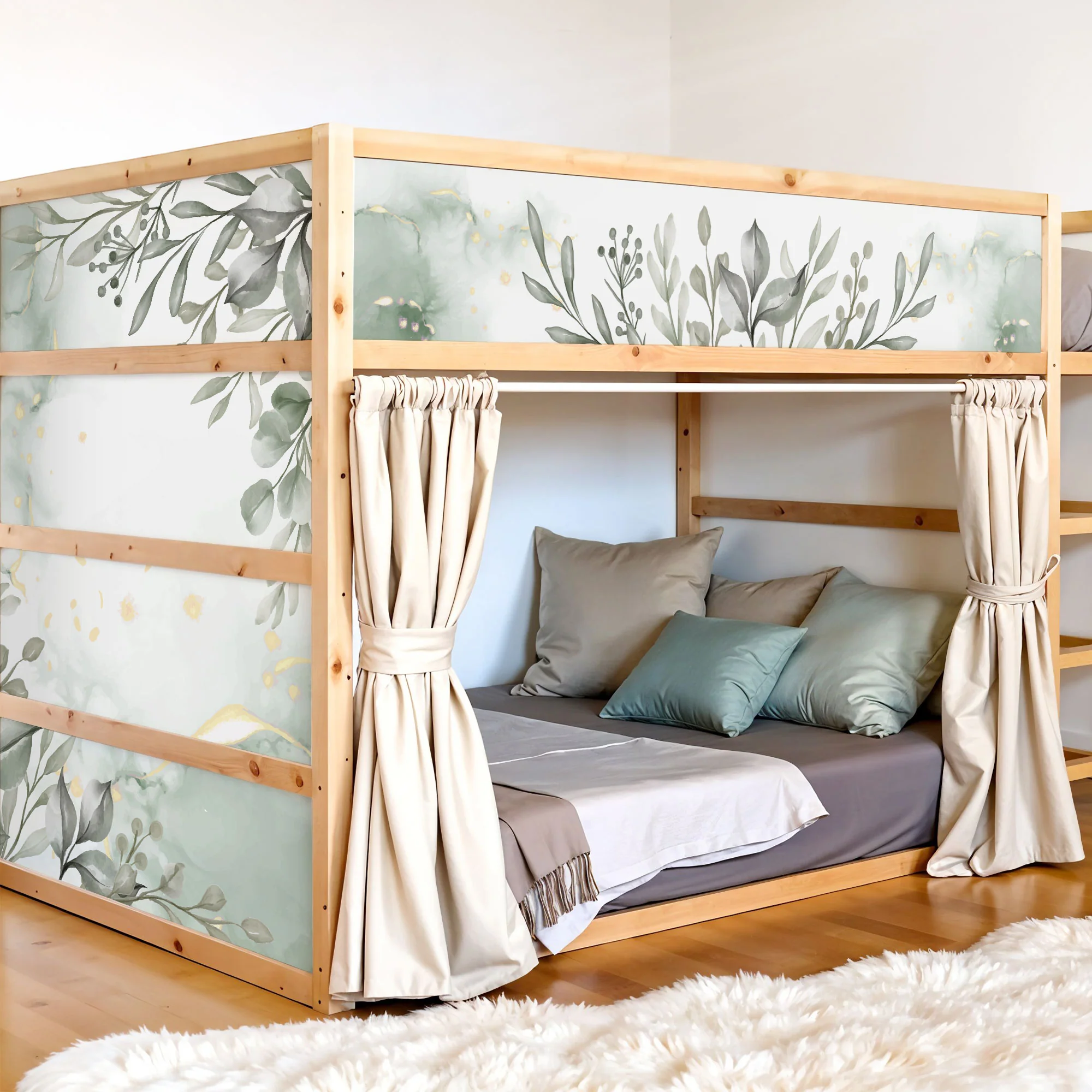 Bett­aufkleber Set für IKEA Kura - Eukalyptus Aquarell - Image 2
