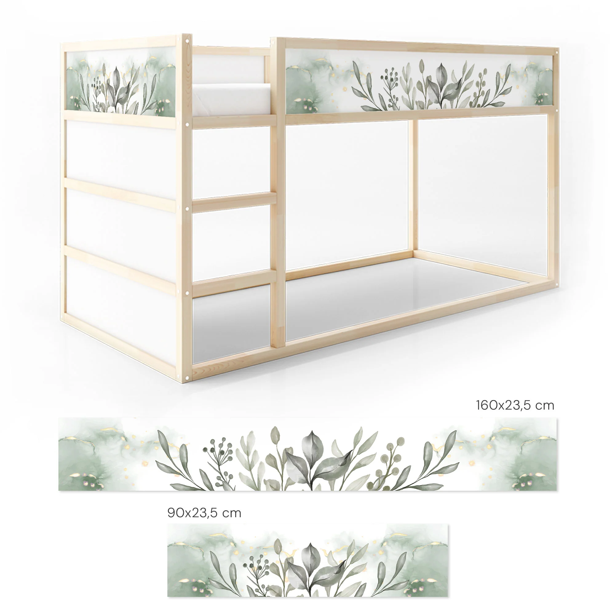 Bett­aufkleber Set für IKEA Kura - Eukalyptus Aquarell - Image 6