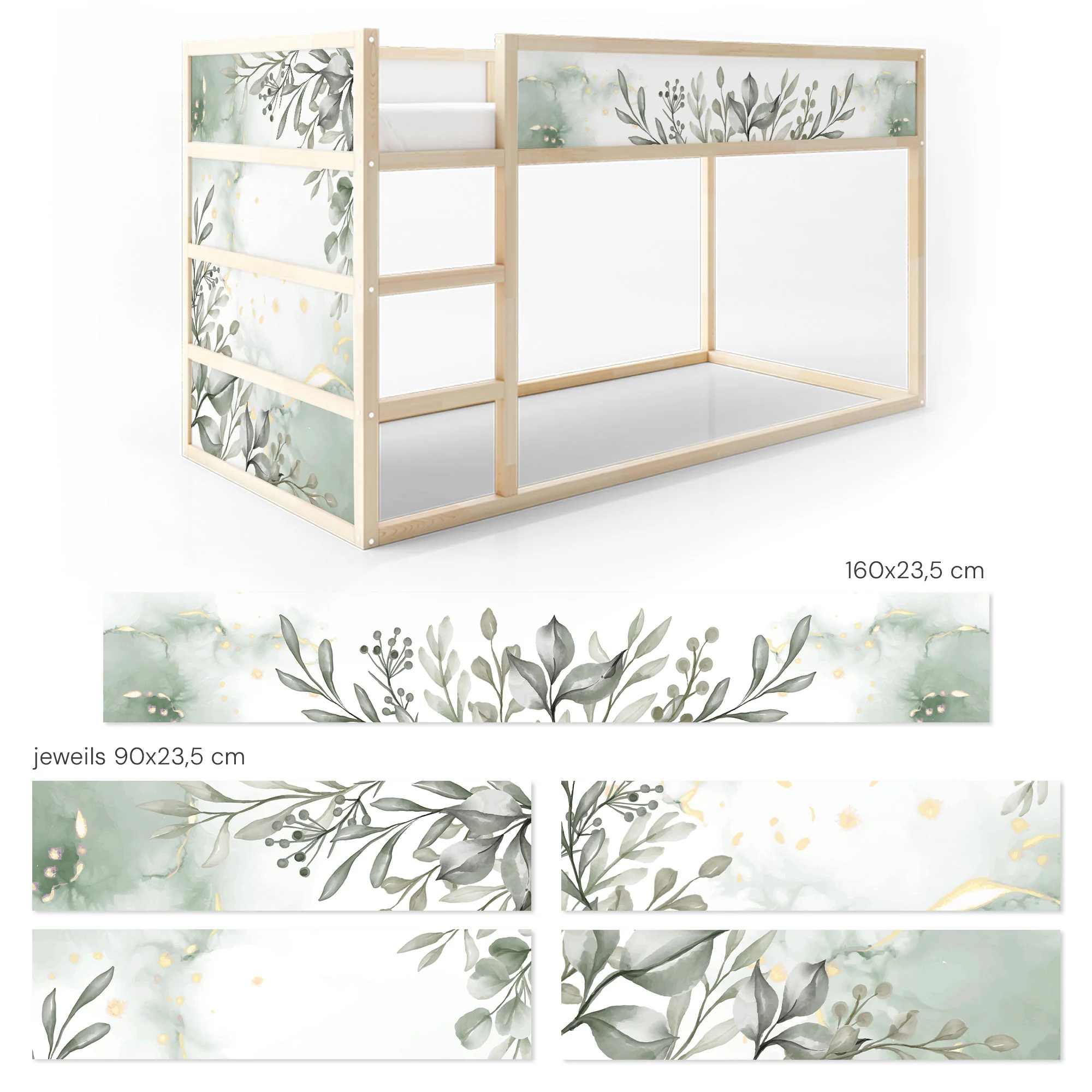 Bett­aufkleber Set für IKEA Kura - Eukalyptus Aquarell - Image 7