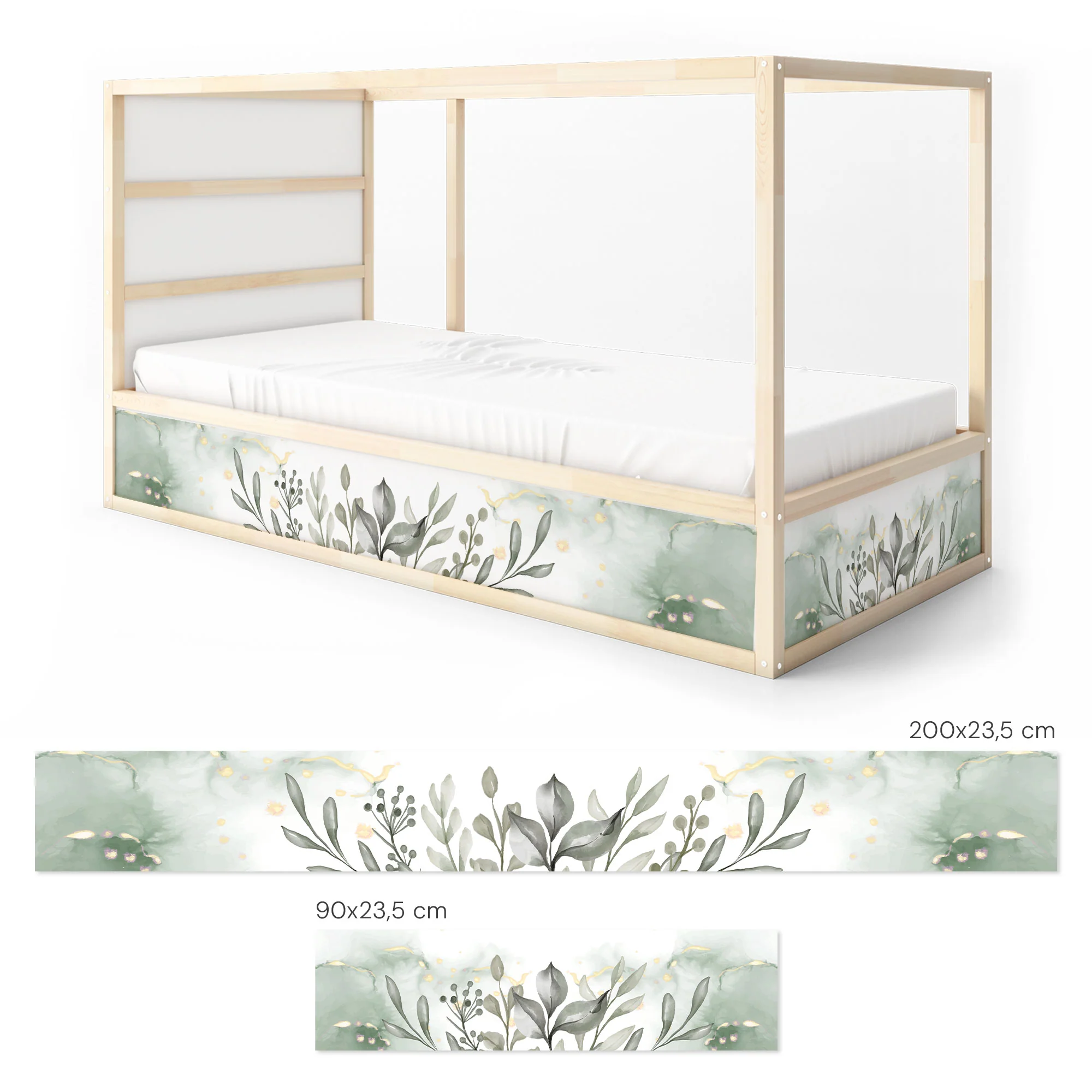Bett­aufkleber Set für IKEA Kura - Eukalyptus Aquarell - Image 8