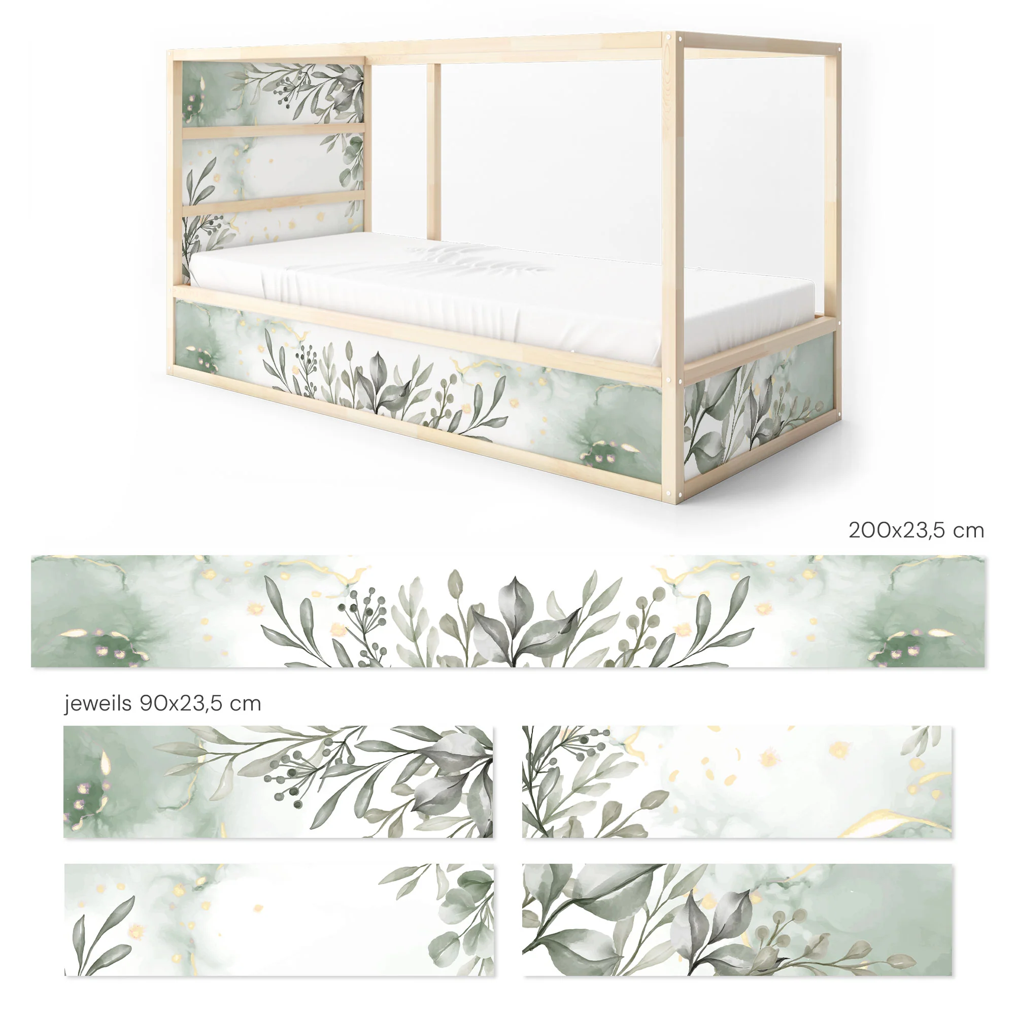 Bett­aufkleber Set für IKEA Kura - Eukalyptus Aquarell - Image 9