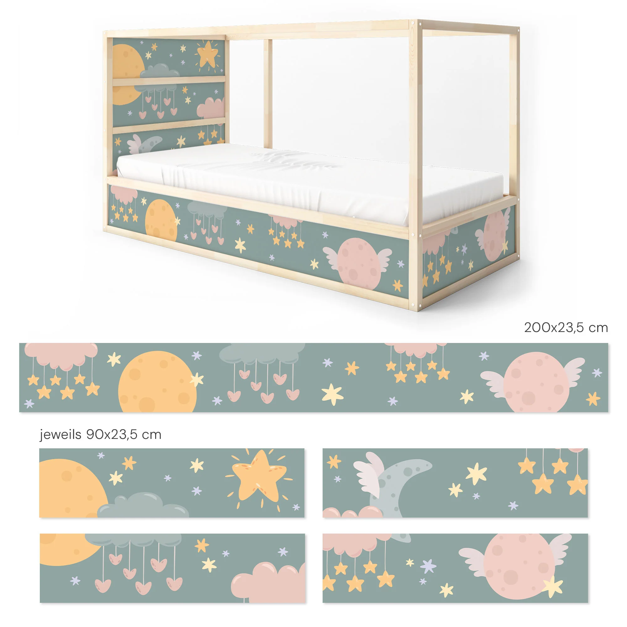 Bett­aufkleber Set für IKEA Kura - Mond Sterne - Image 9