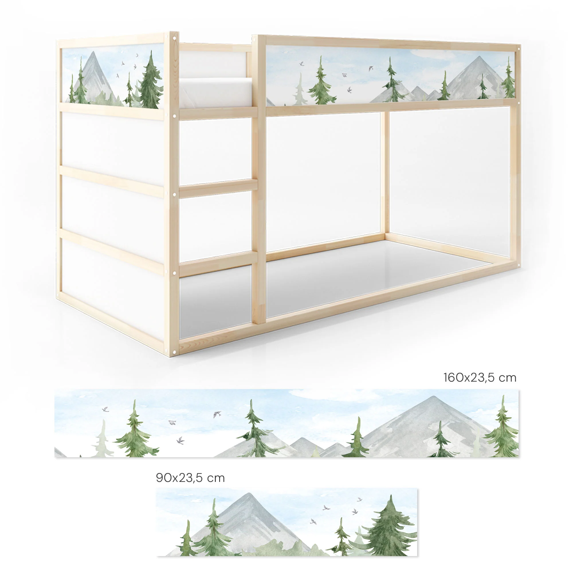 Bett­aufkleber Set für IKEA Kura - Tannenwald Aquarell - Image 5