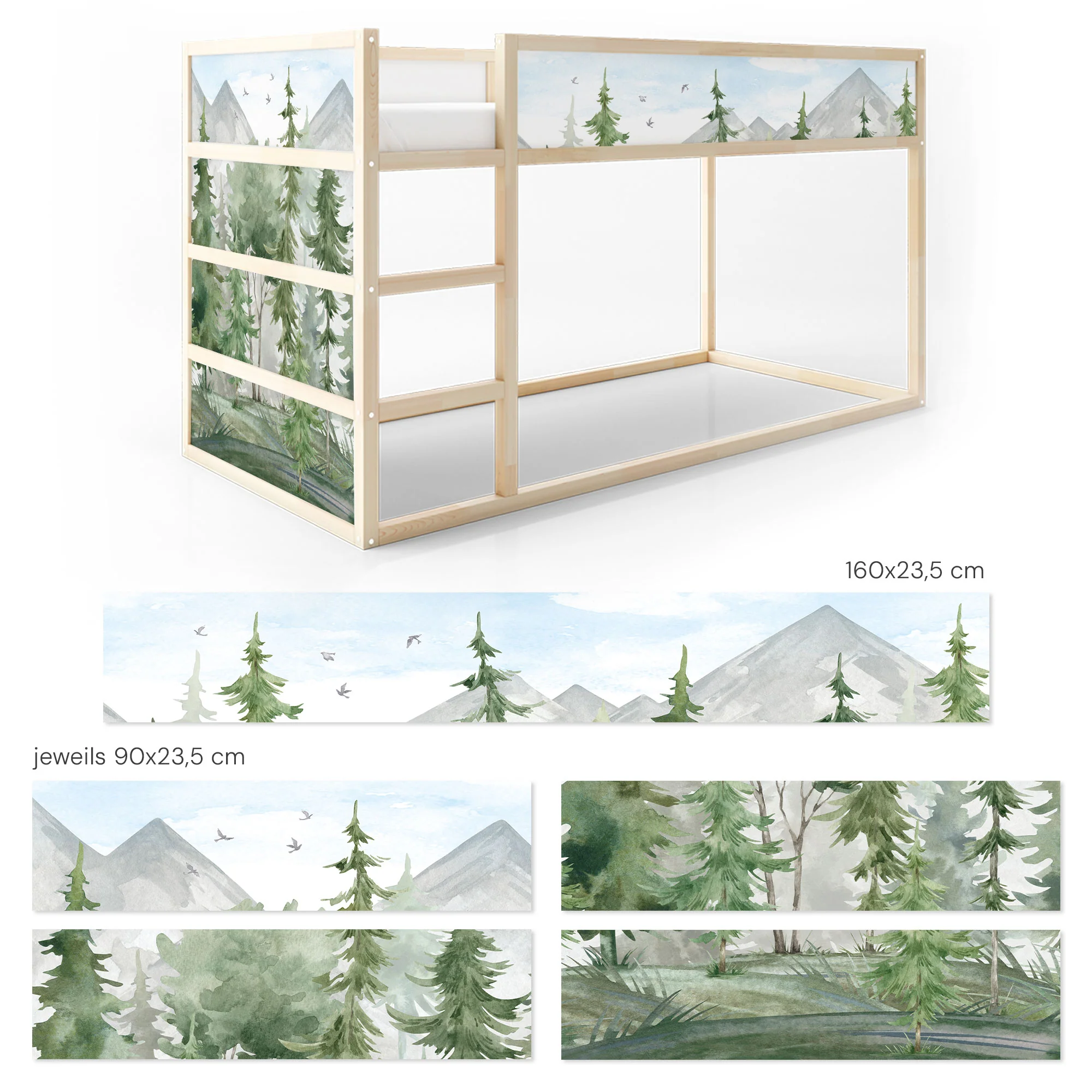 Bett­aufkleber Set für IKEA Kura - Tannenwald Aquarell - Image 6