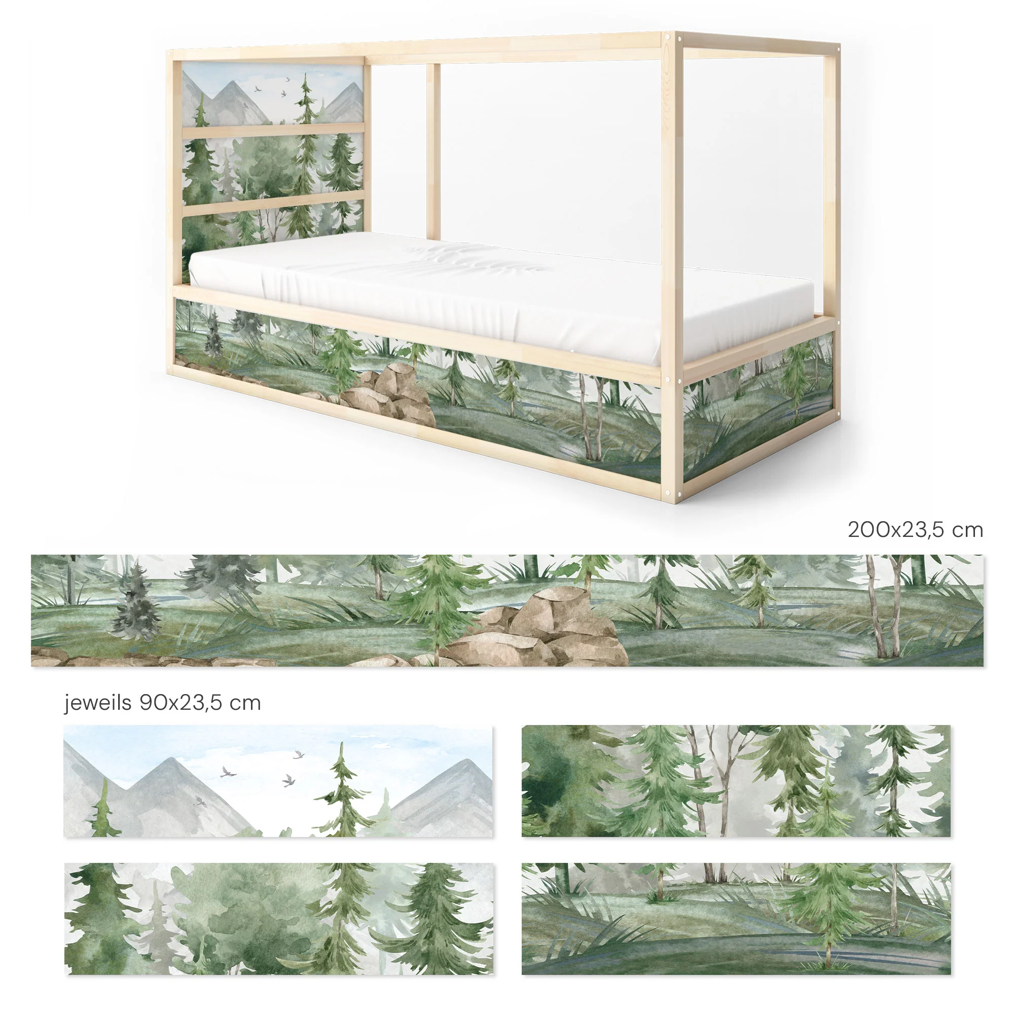 Bett­aufkleber Set für IKEA Kura - Tannenwald Aquarell - Image 8