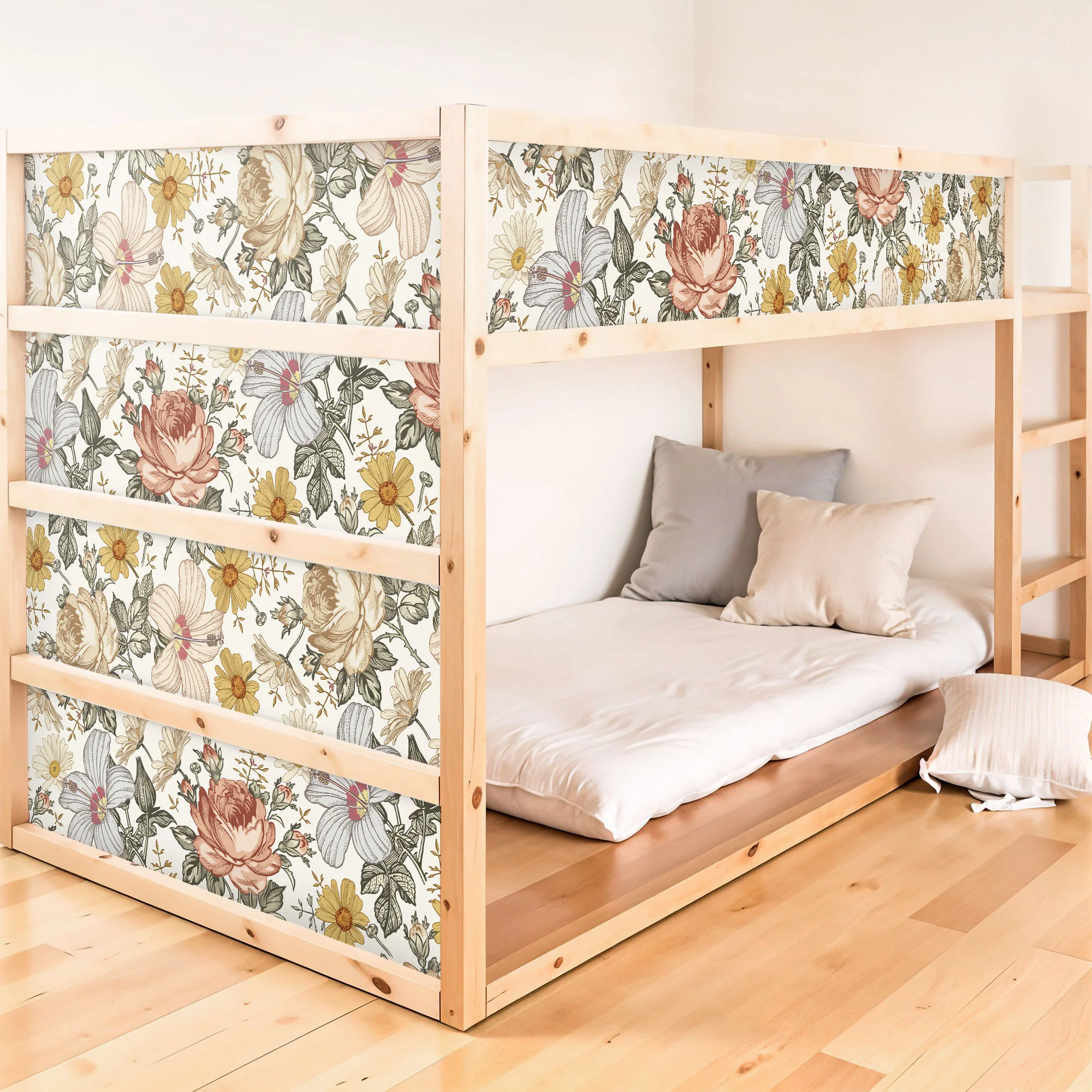 Bett­aufkleber Set für IKEA Kura - Vintage Blumen - Image 2