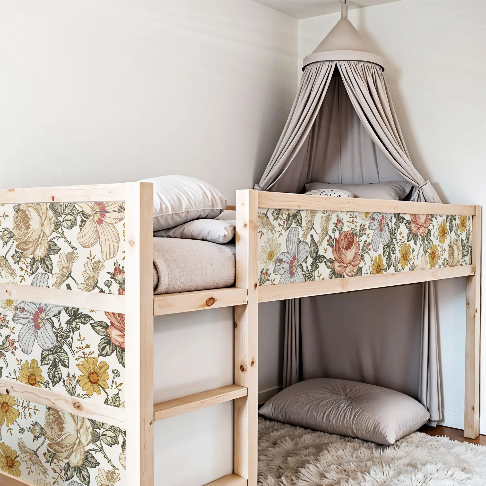 Bett­aufkleber Set für IKEA Kura - Vintage Blumen - Image 3