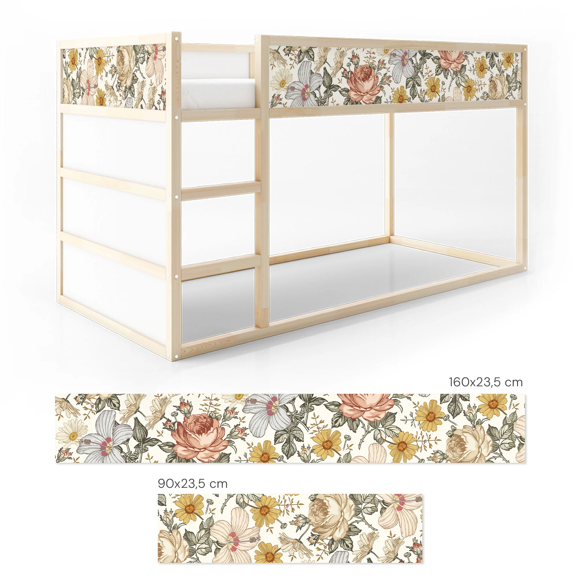 Bett­aufkleber Set für IKEA Kura - Vintage Blumen - Image 6