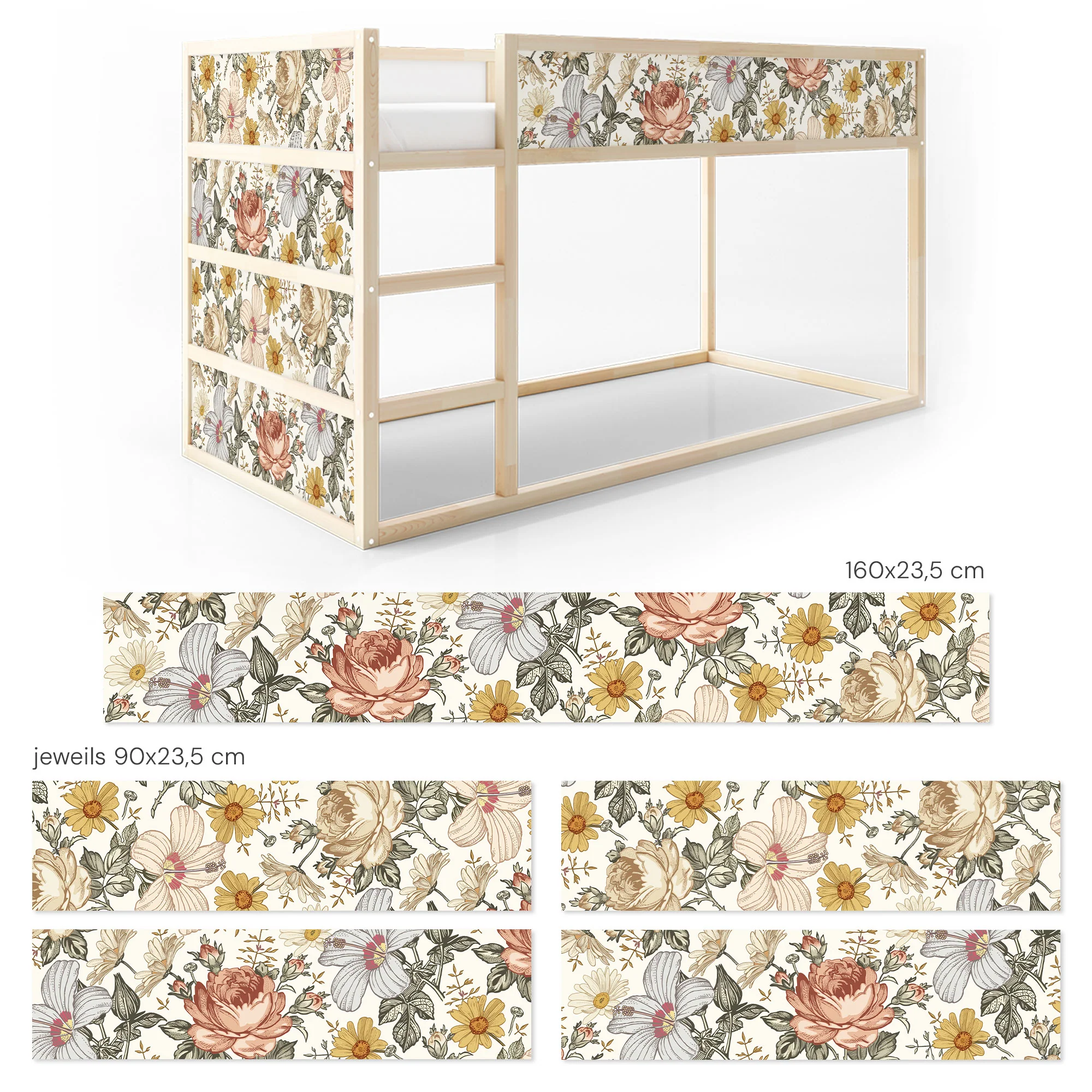 Bett­aufkleber Set für IKEA Kura - Vintage Blumen - Image 7