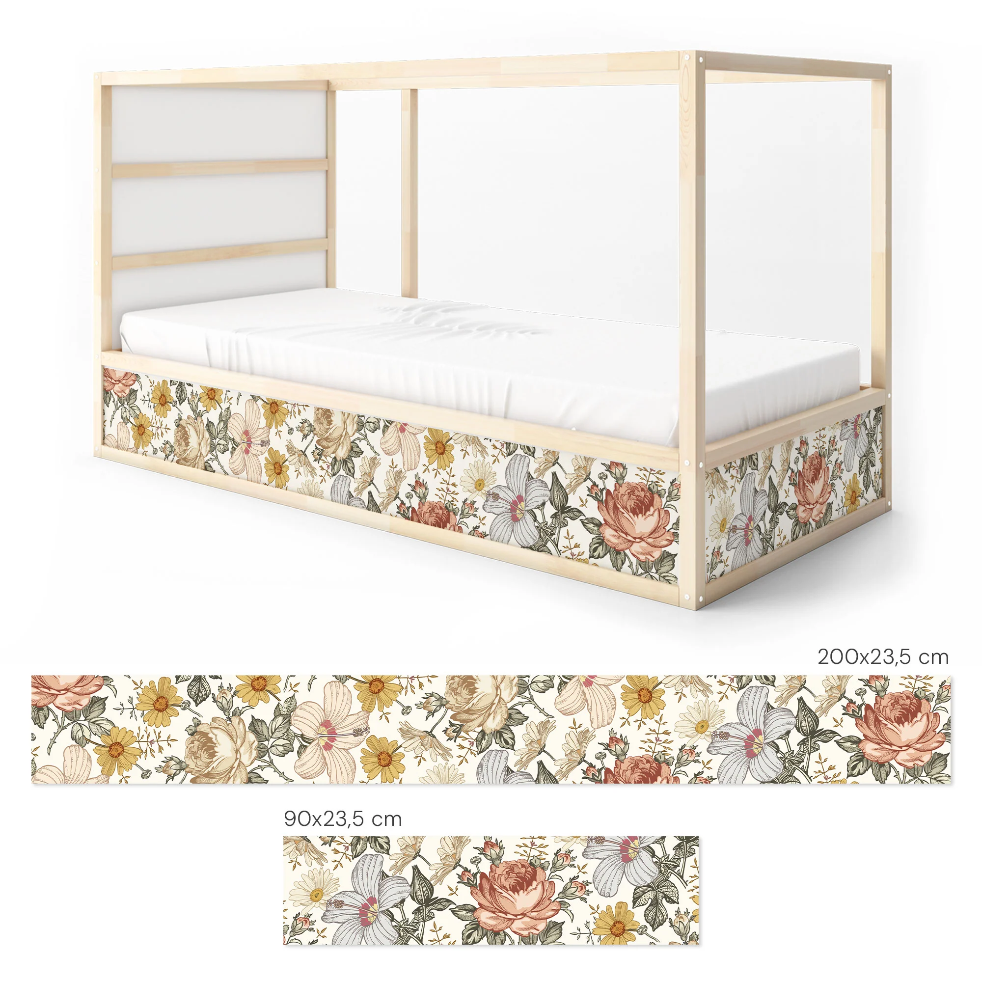 Bett­aufkleber Set für IKEA Kura - Vintage Blumen - Image 8